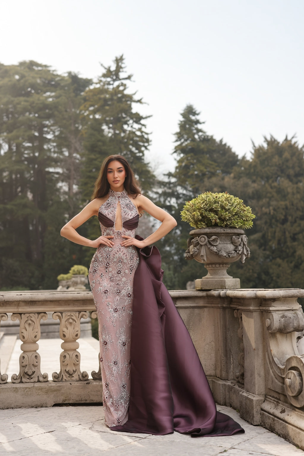 Enola - Crystal Floral Halter Gown
