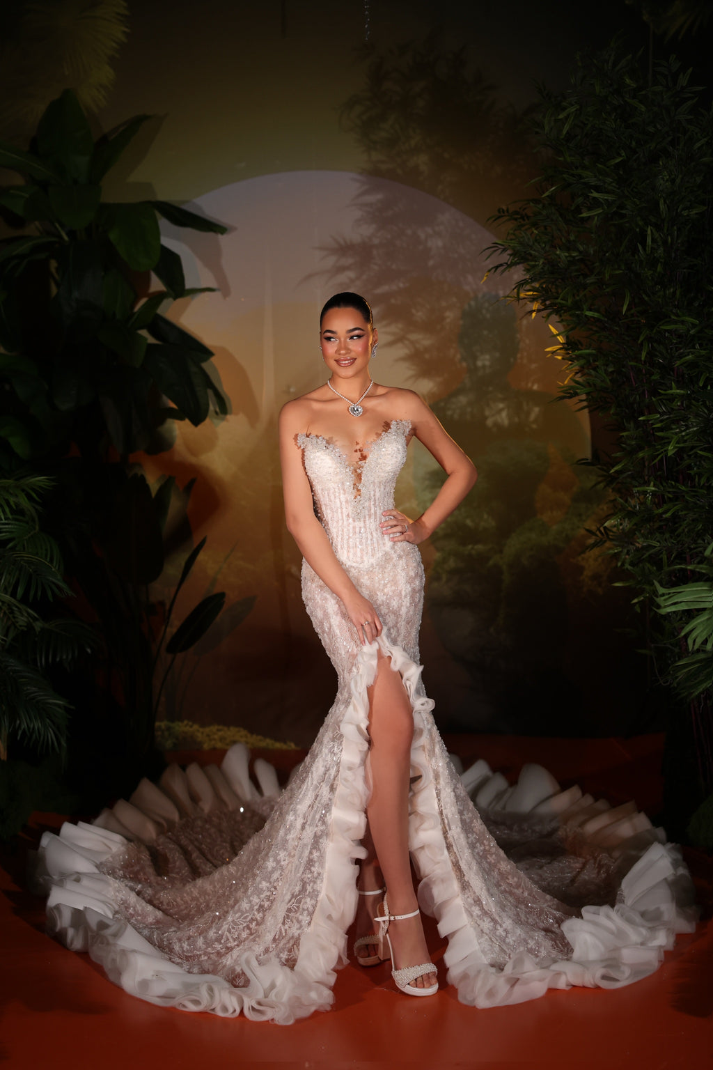 Lunara - Strapless Beaded Slit Mermaid Gown