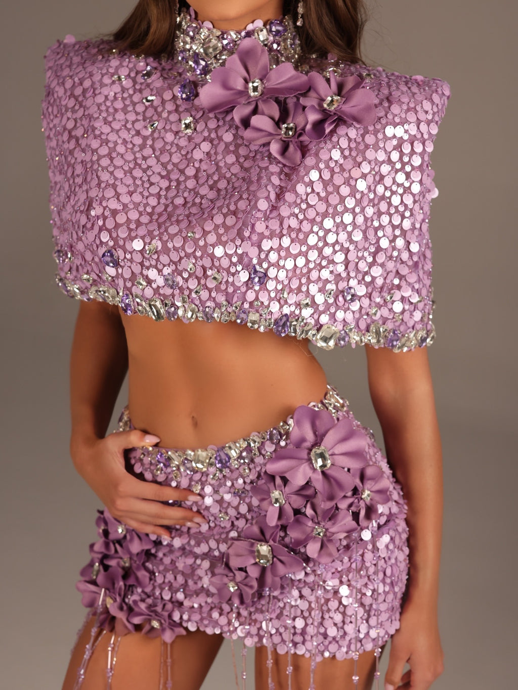Melita - Sequin Crop Top Mini Skirt Set