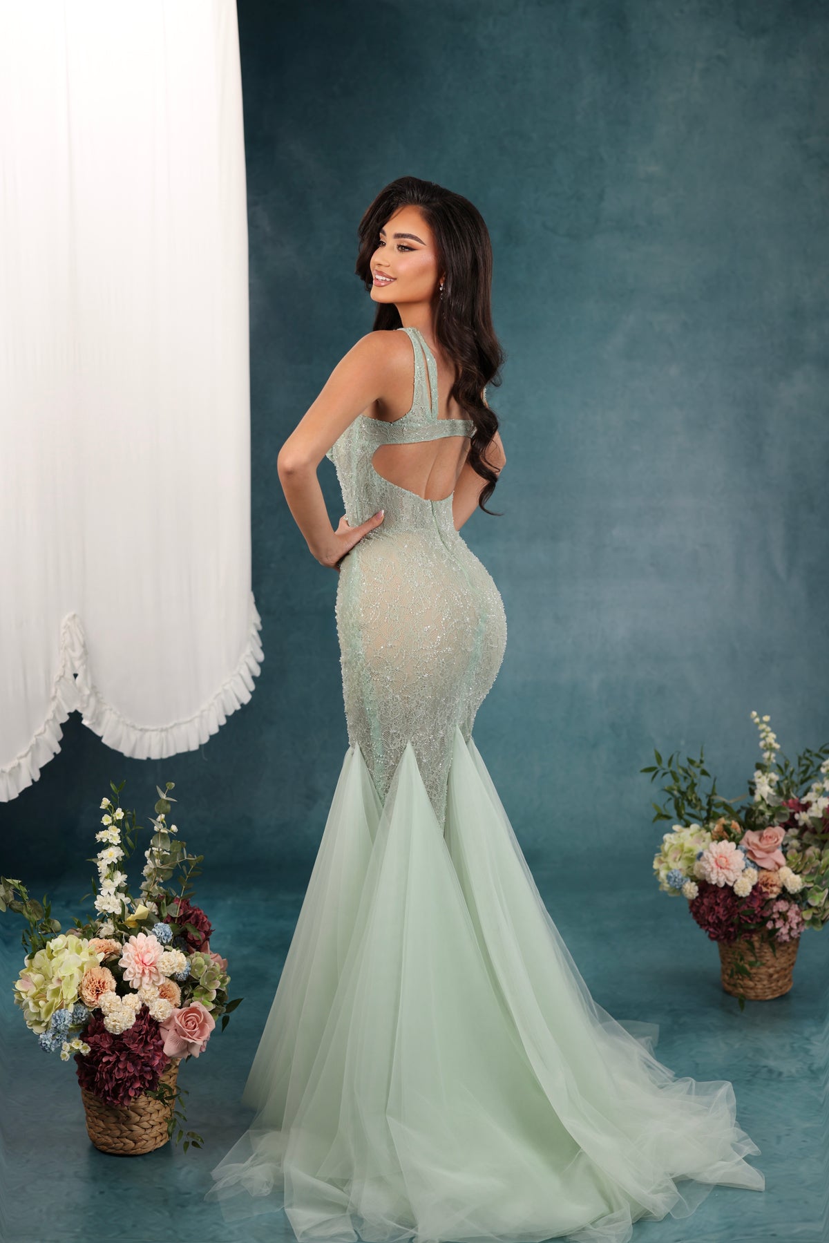 Mirona - Bow Detail Tulle Mermaid Gown