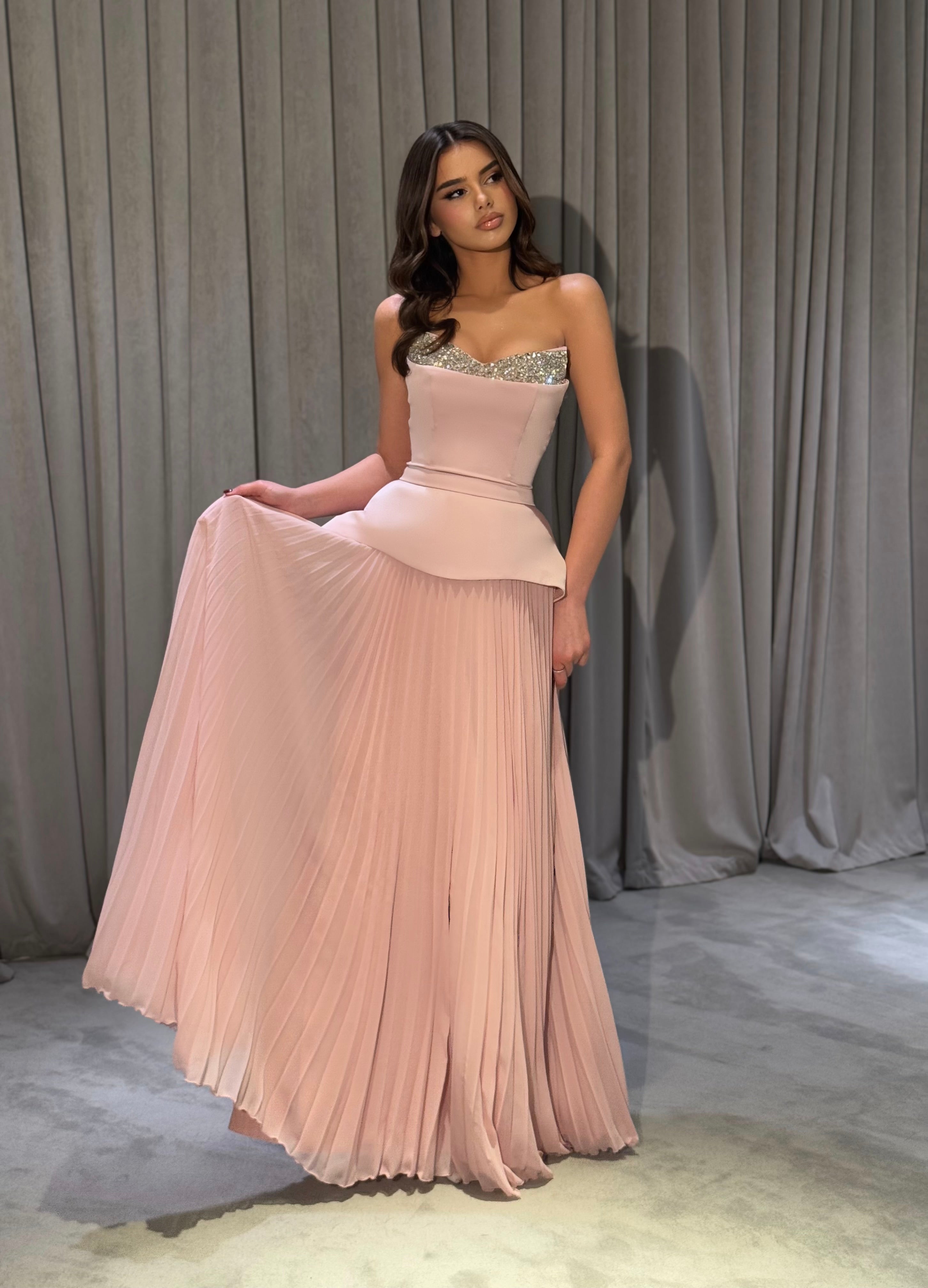 Kayla - Crystal Sweetheart Pleated Chiffon Gown