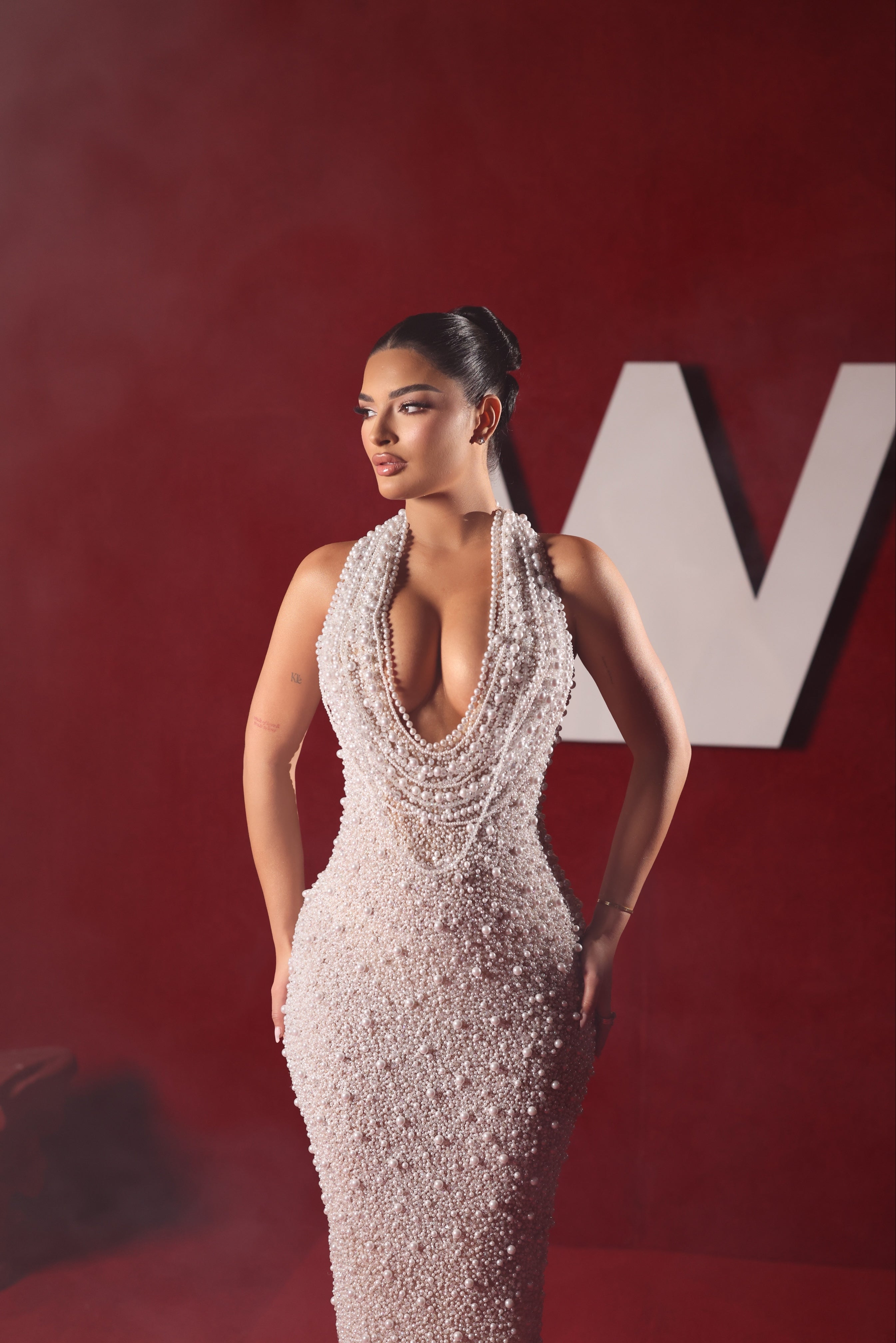 Linèra - Pearl Halter Drape Gown