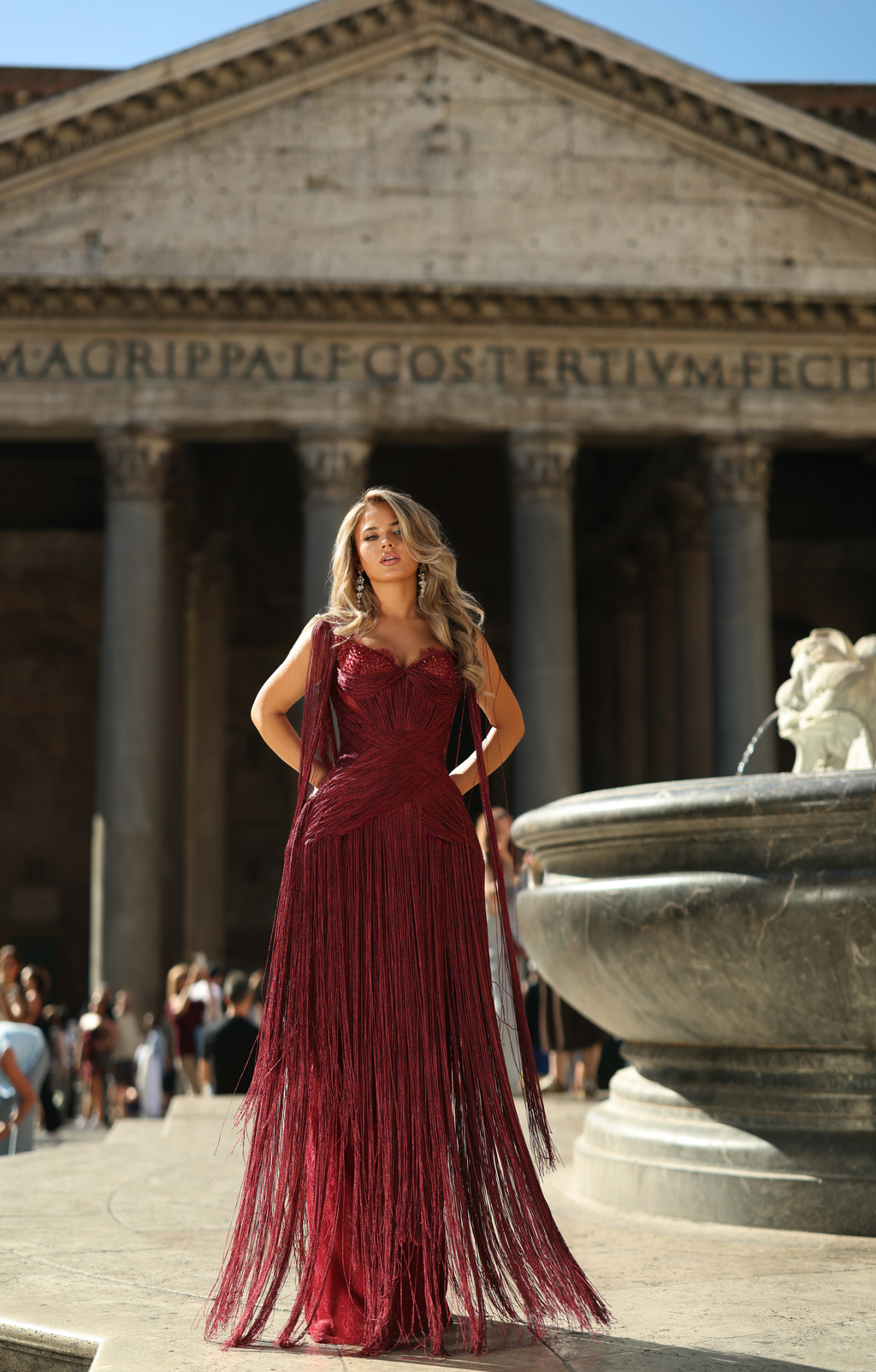Mirela - Lace bust fringe gown