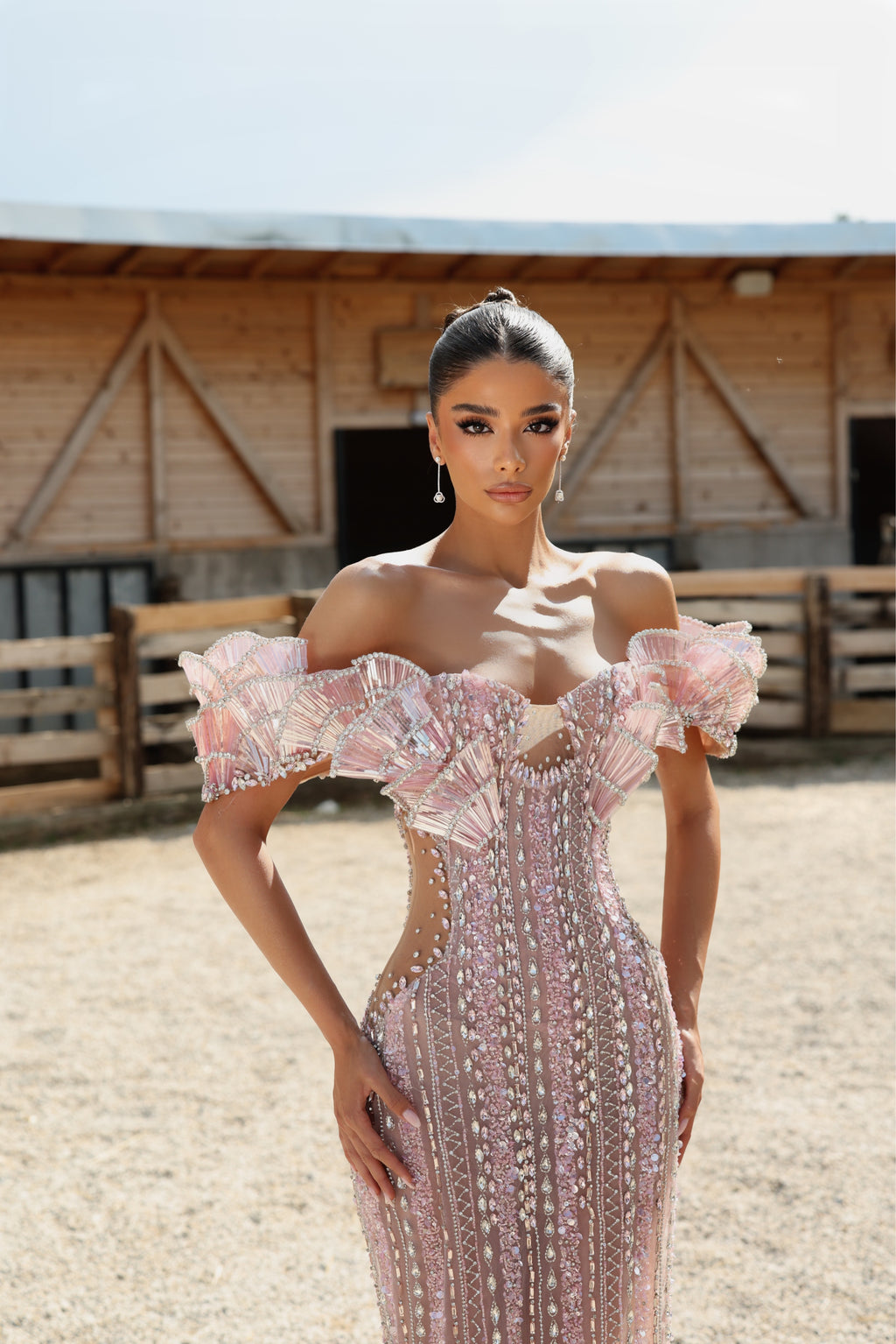 Nela - Off Shoulder Crystal Gown