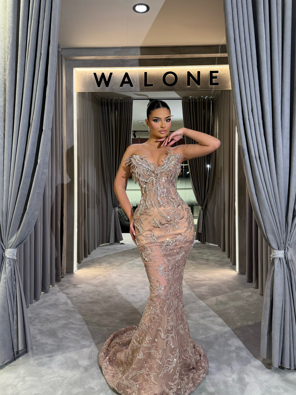 Champagne Crystal Appliqué Gown