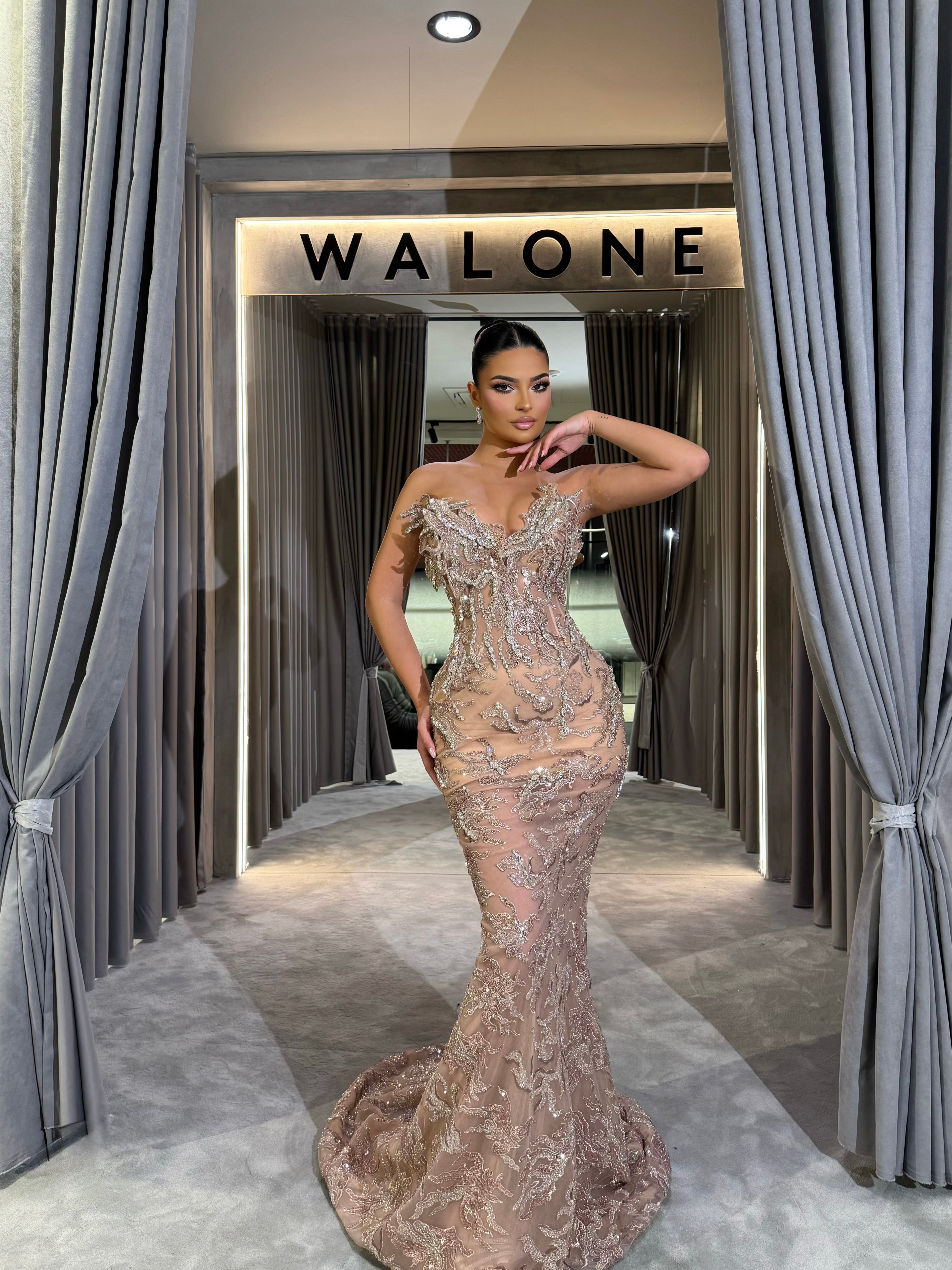 Champagne Crystal Appliqué Gown