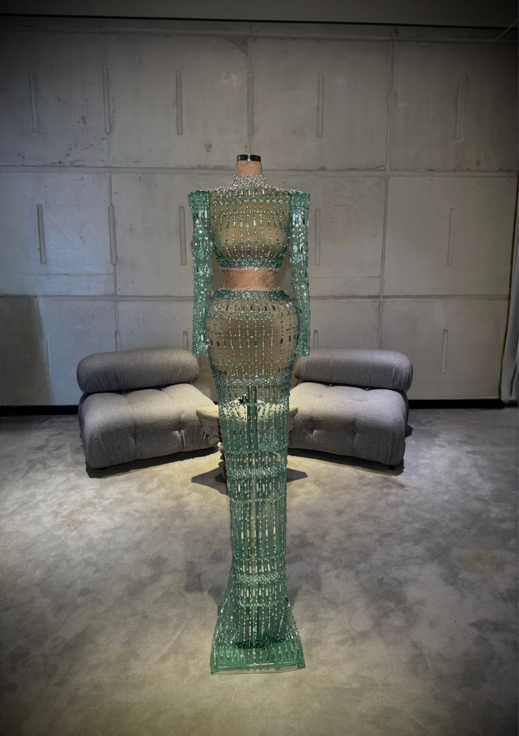 Liora – Emerald Green Crystal Long Sleeve Two piece set