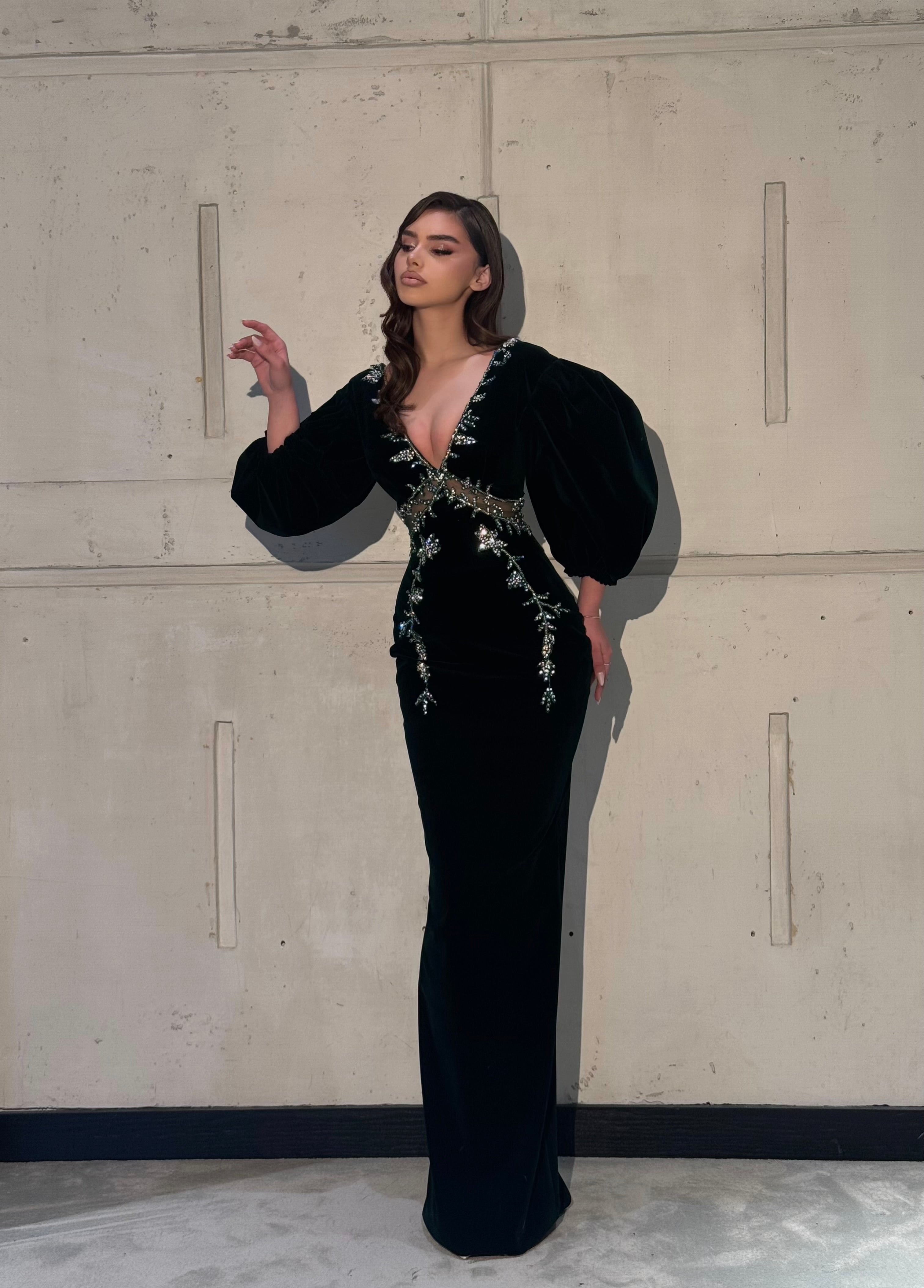 Viona - Crystal Embellished Puff Sleeve Gown