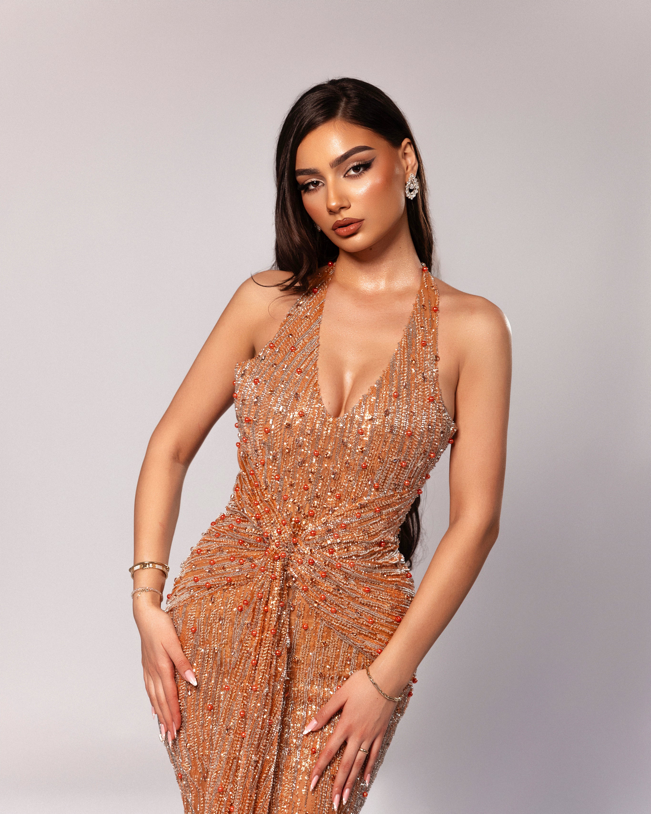 Halter Neck Dress with Ruched Waist