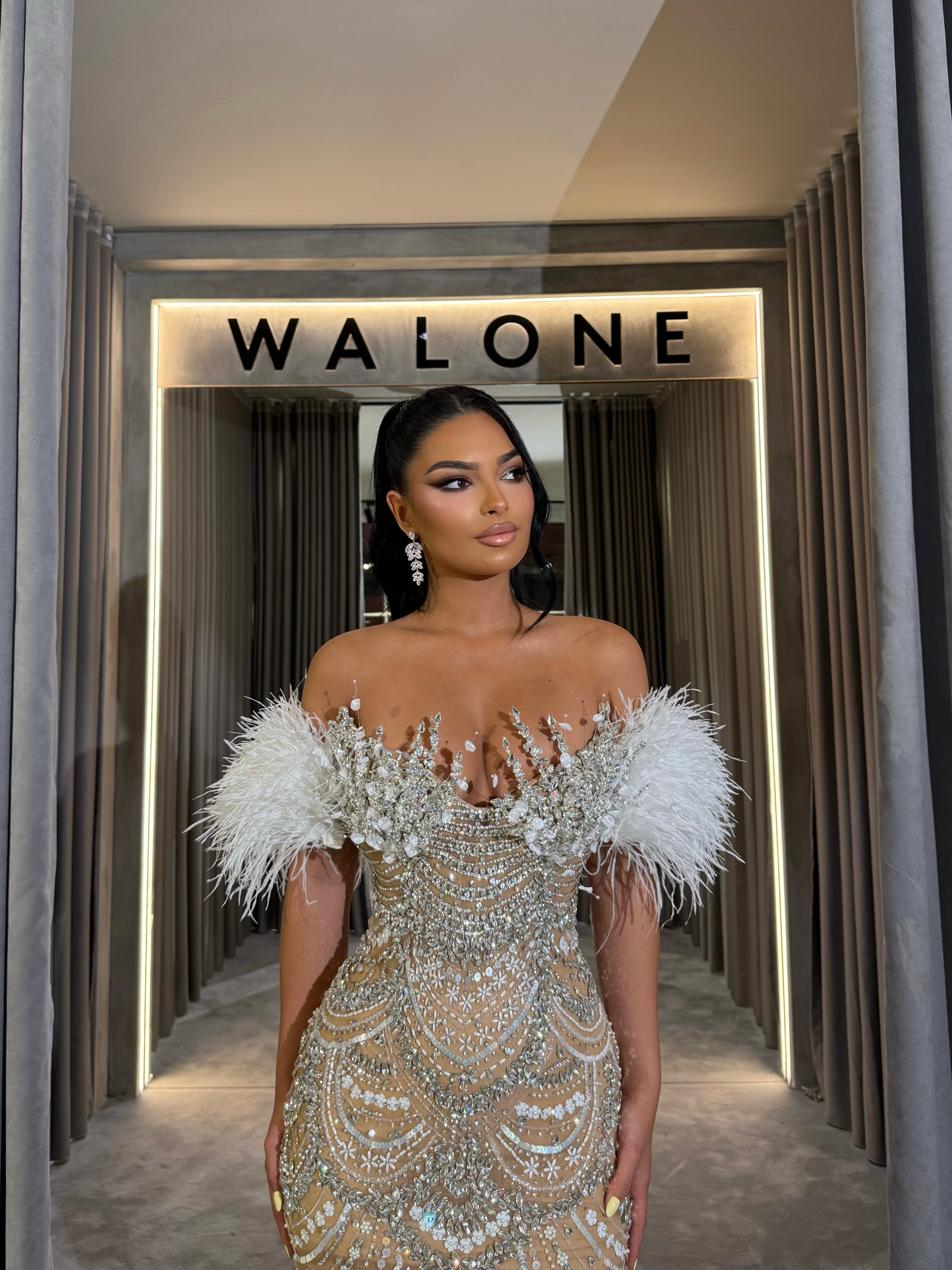 Off the shoulder beaded long dress