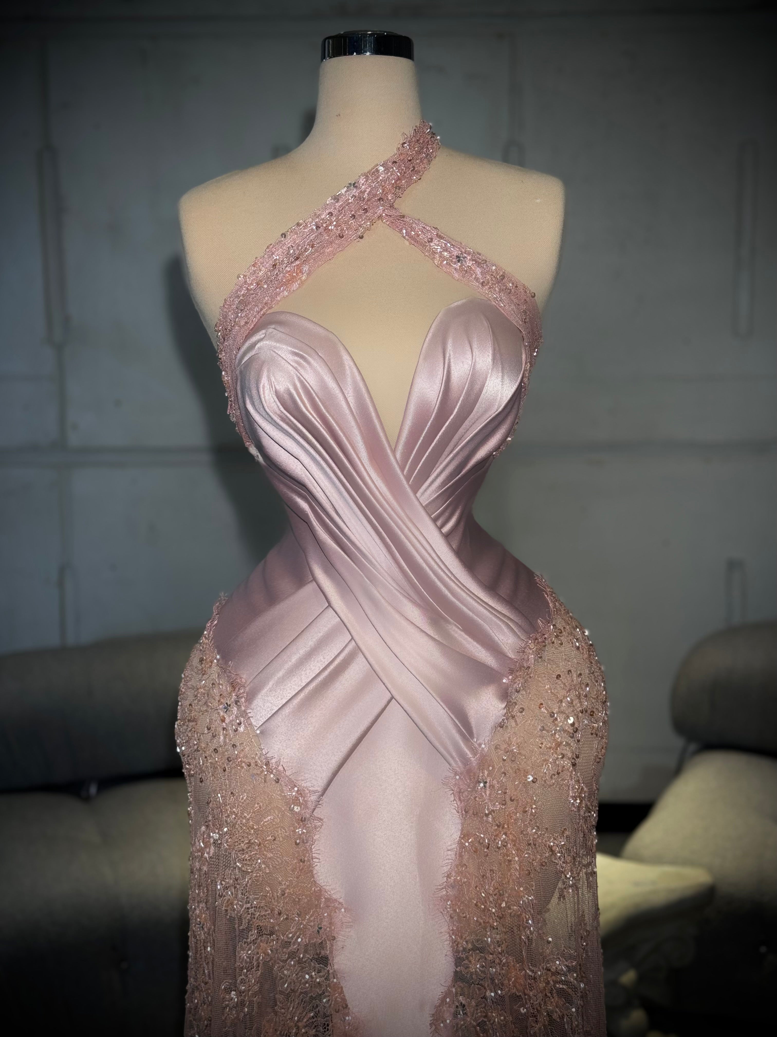 Marzella – Rose Blush Draped Gown