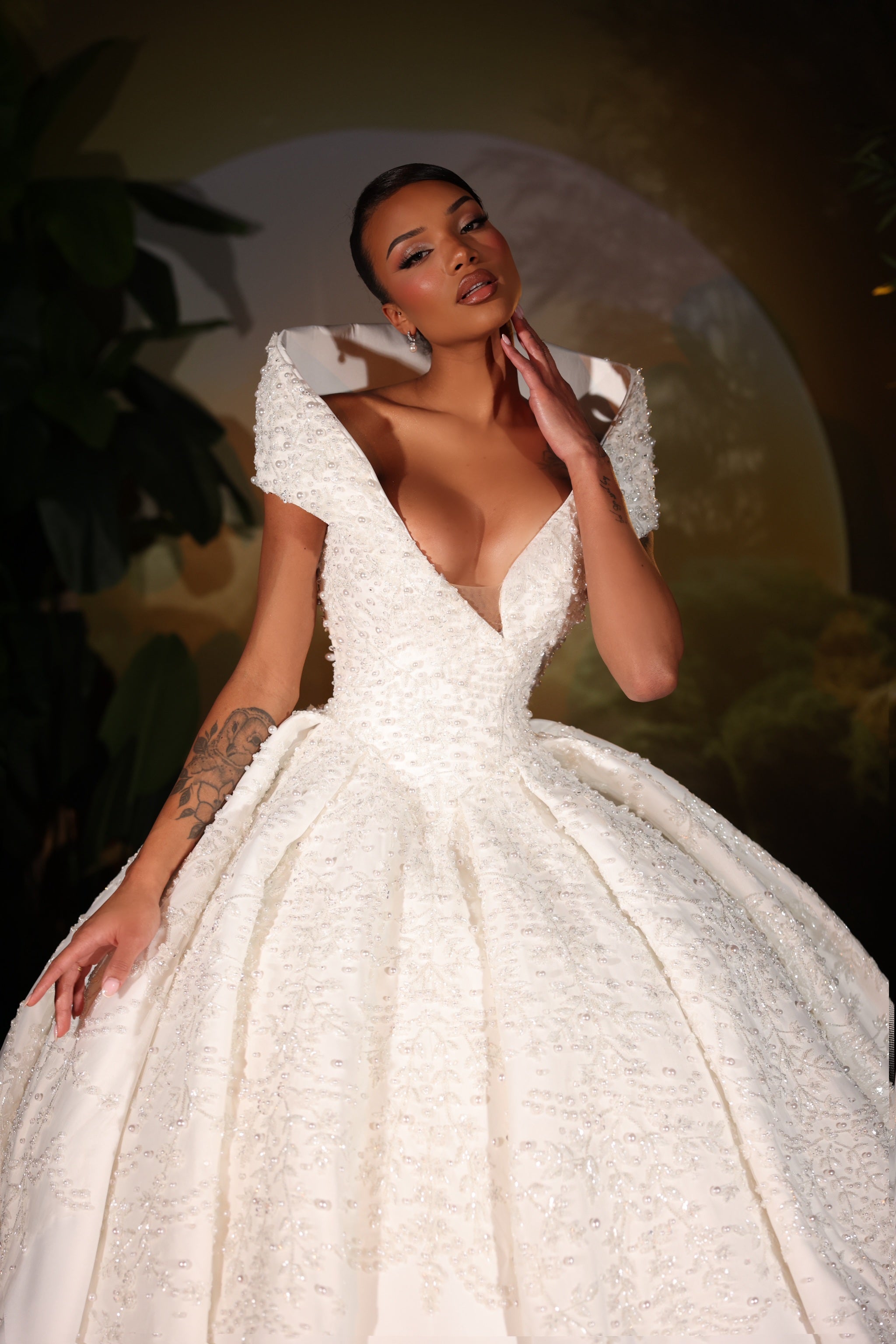 ballgown dress Glitter Tulle Ball Gown Prom Dress with Puff Sleeves Emerald / 2