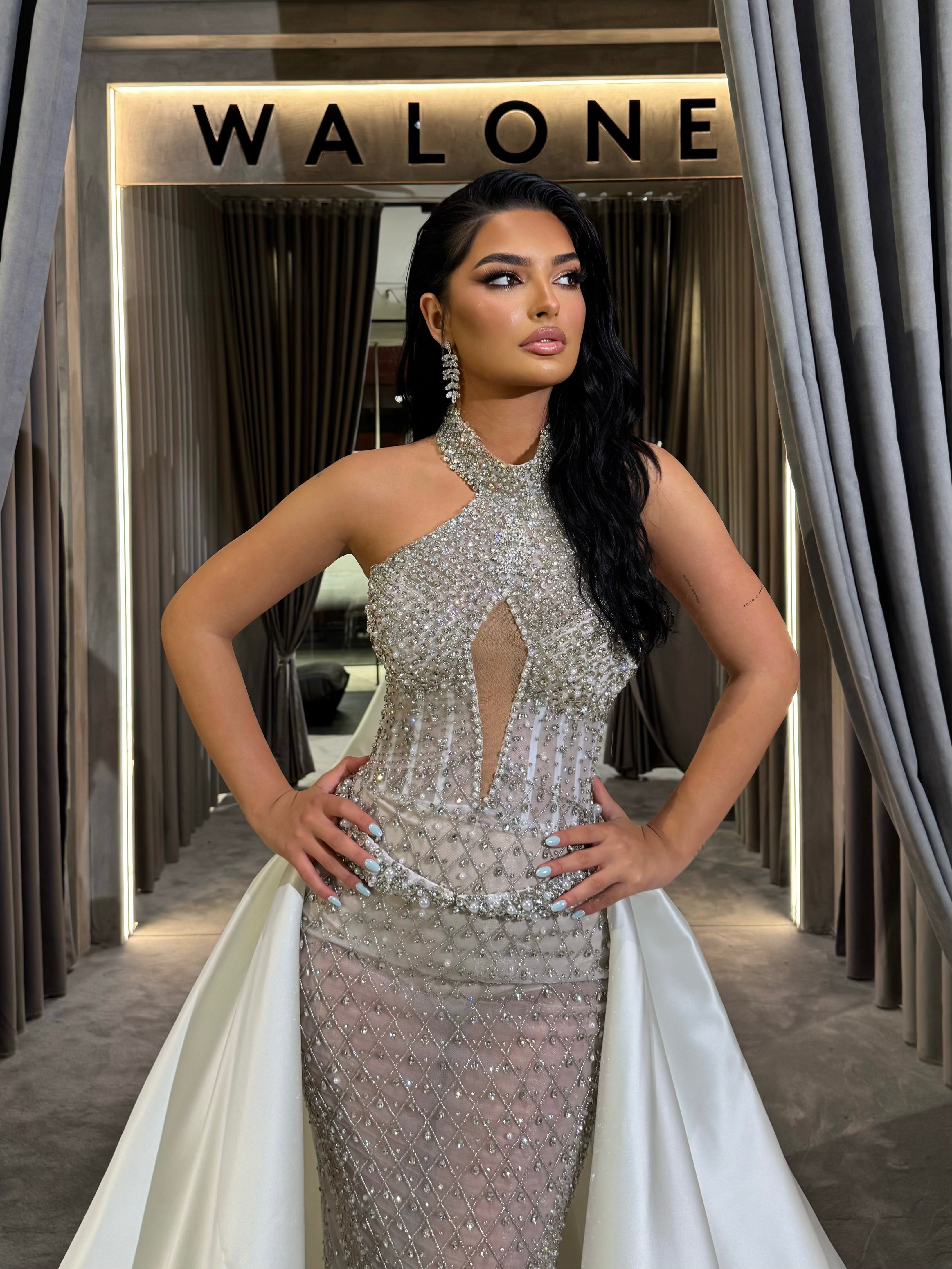 Silver Crystal Corset Dress with Overskirt