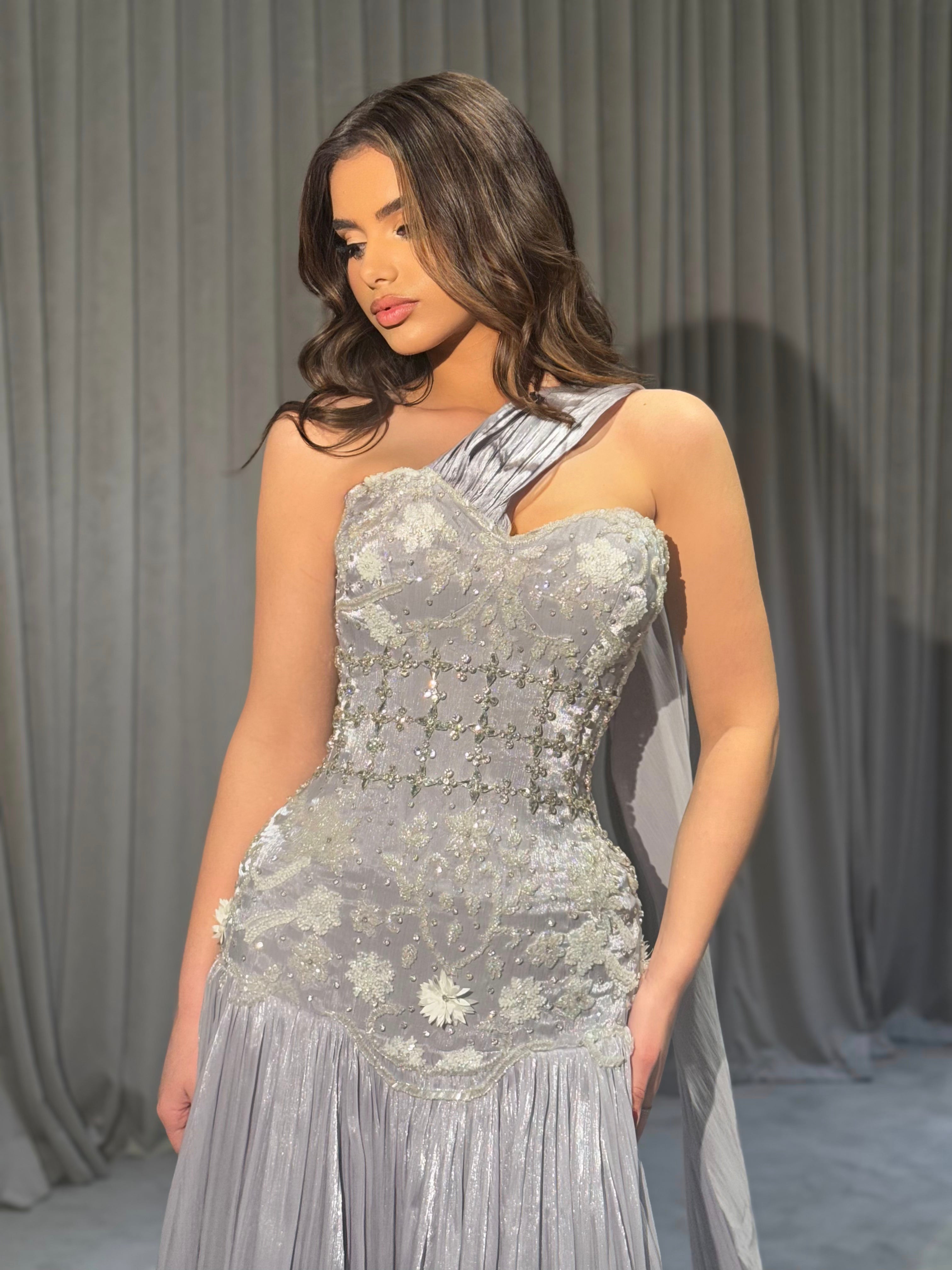 Amèliana - Embellished One Shoulder Chiffon Gown