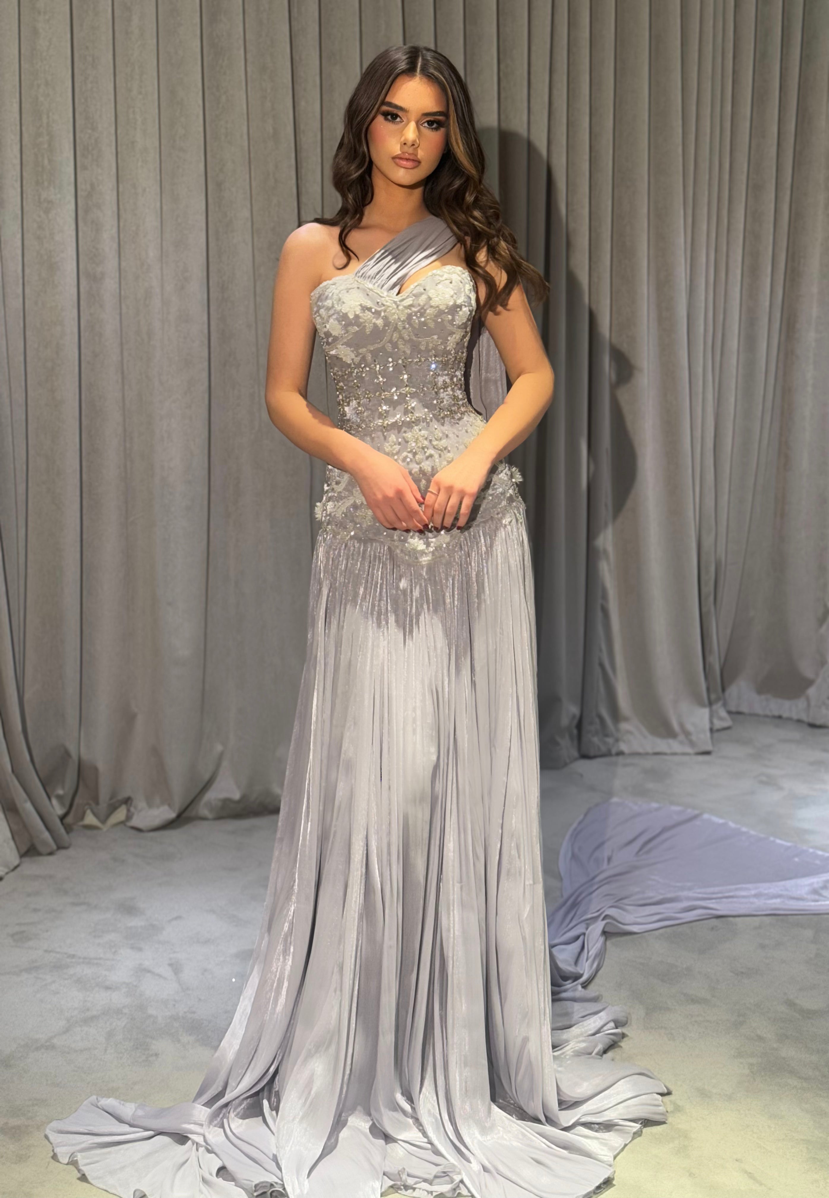 Amèliana - Embellished One Shoulder Chiffon Gown