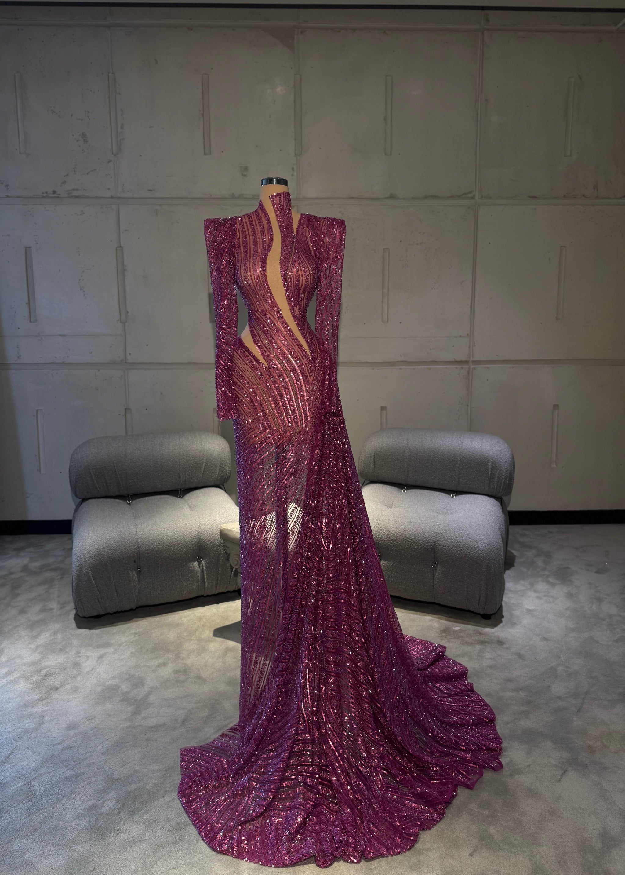 Helèna - Magenta High Neck Cut Out Gown