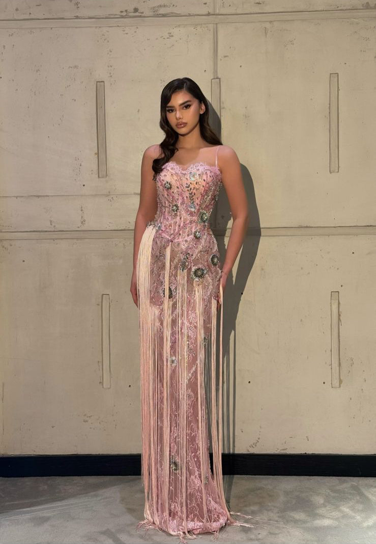 Alyana - Pink Fringed Gown