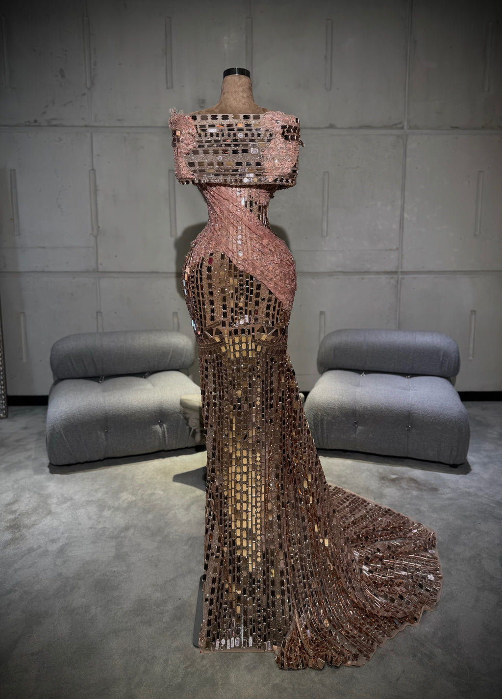 Aneesa - Rose Mirror Mosaic Gown