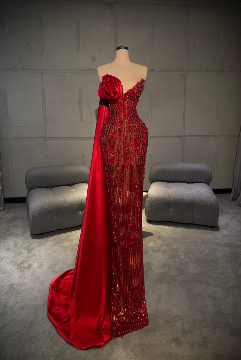 Alina - Rose Draped Cape Gown