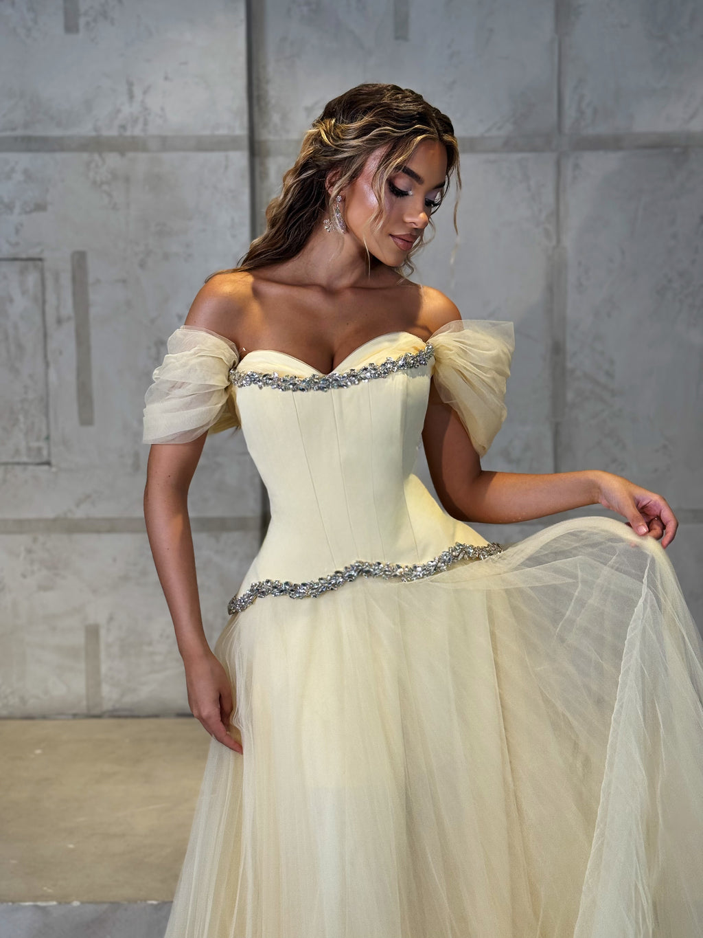 Ayliza - Off Shoulder Peplum Ball Gown