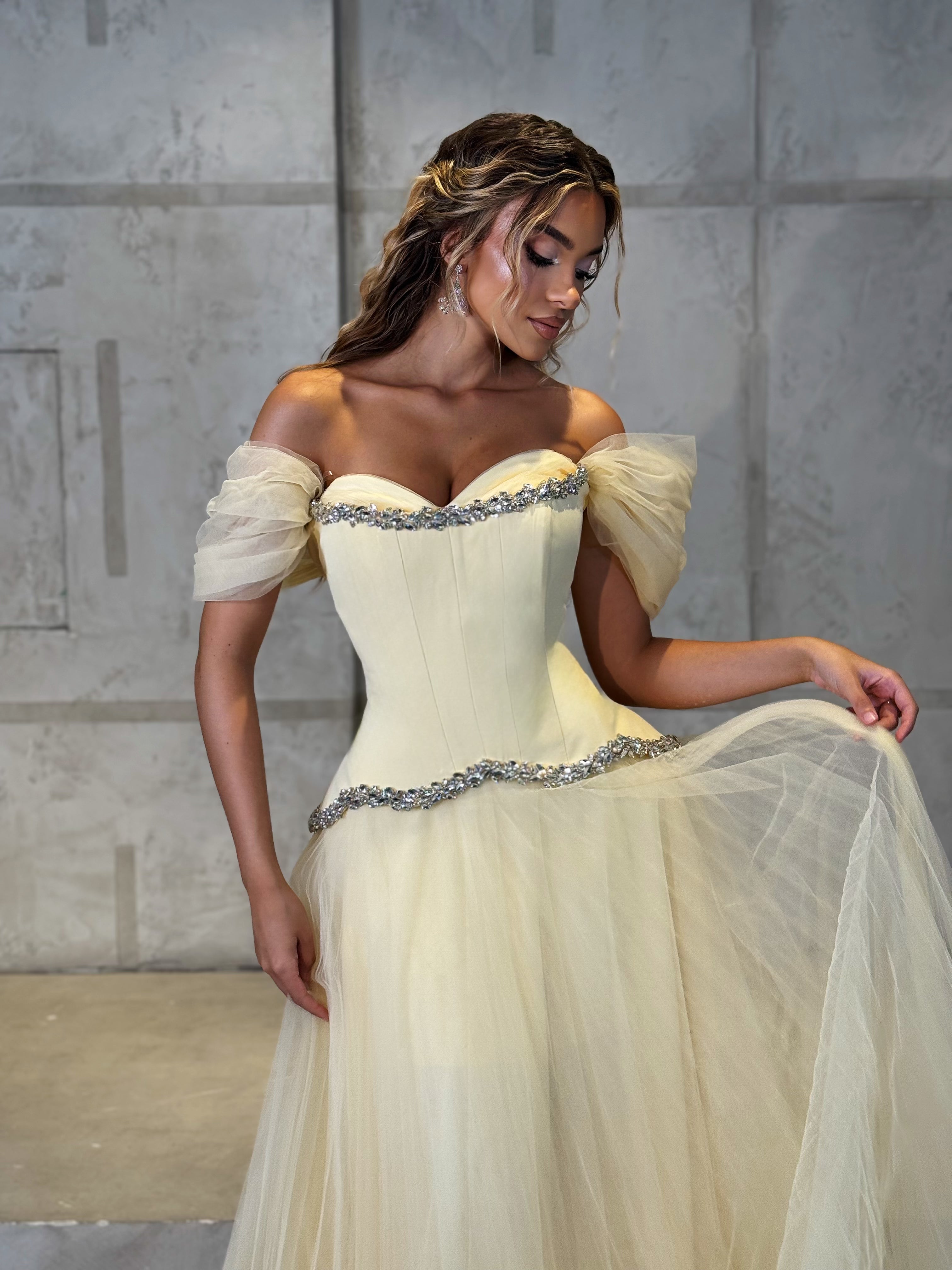 Ayliza - Off Shoulder Peplum Ball Gown