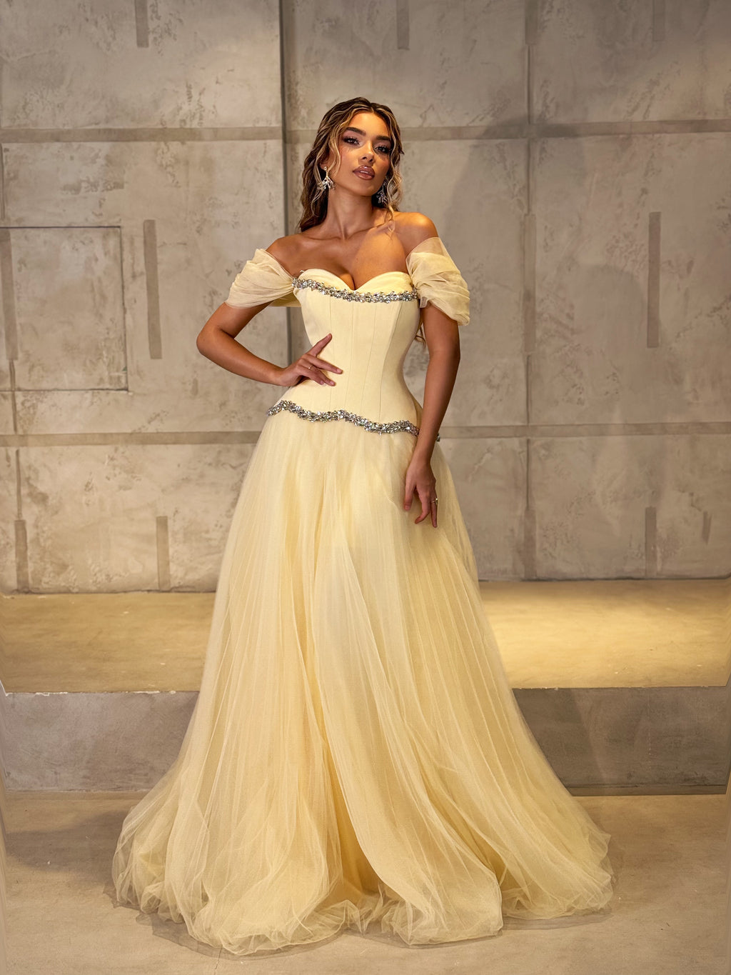 Ayliza - Off Shoulder Peplum Ball Gown