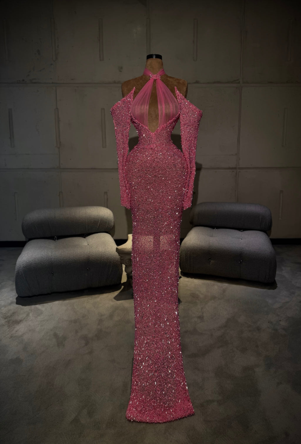 Estelle – Fuchsia Crystal Cutout Gown