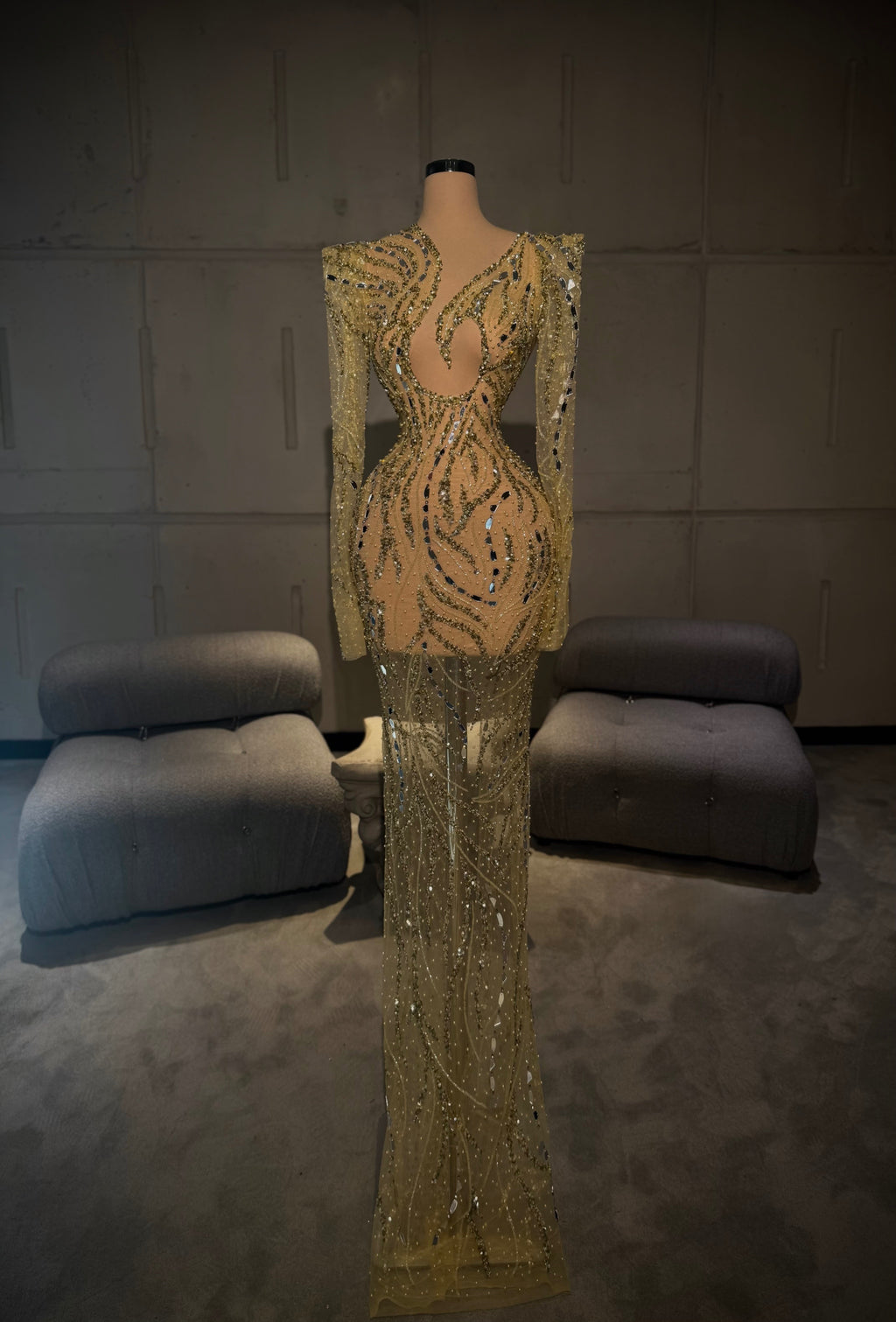 Estine – Gold Mirror Embellished Gown