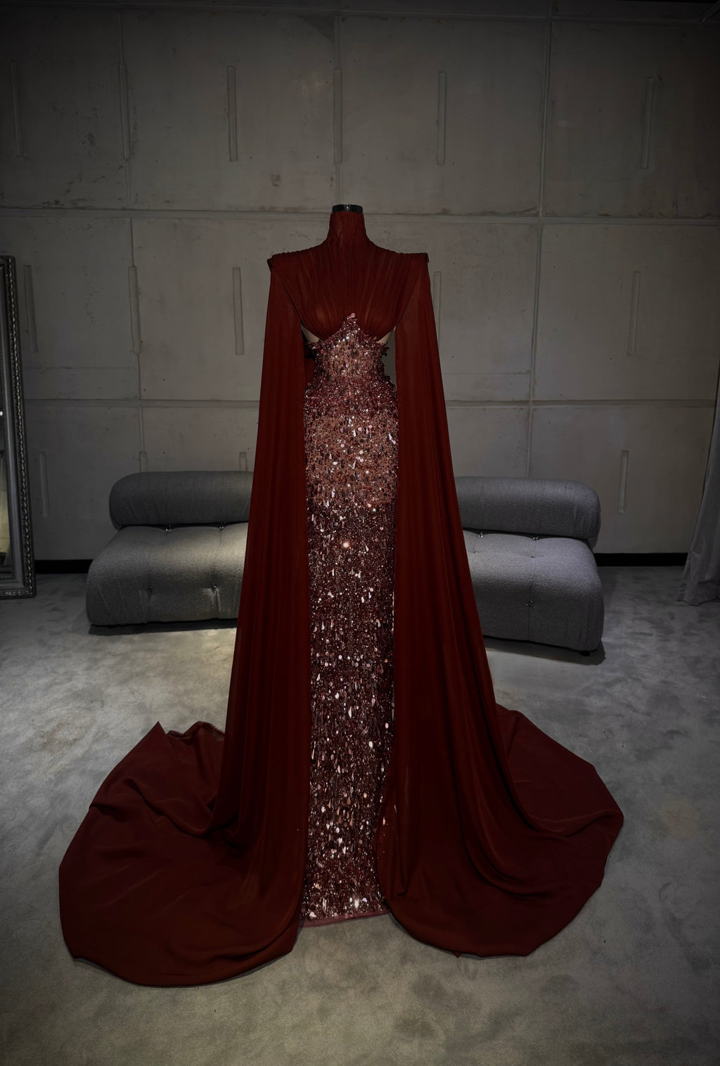 Rhea - Beaded Cape Gown