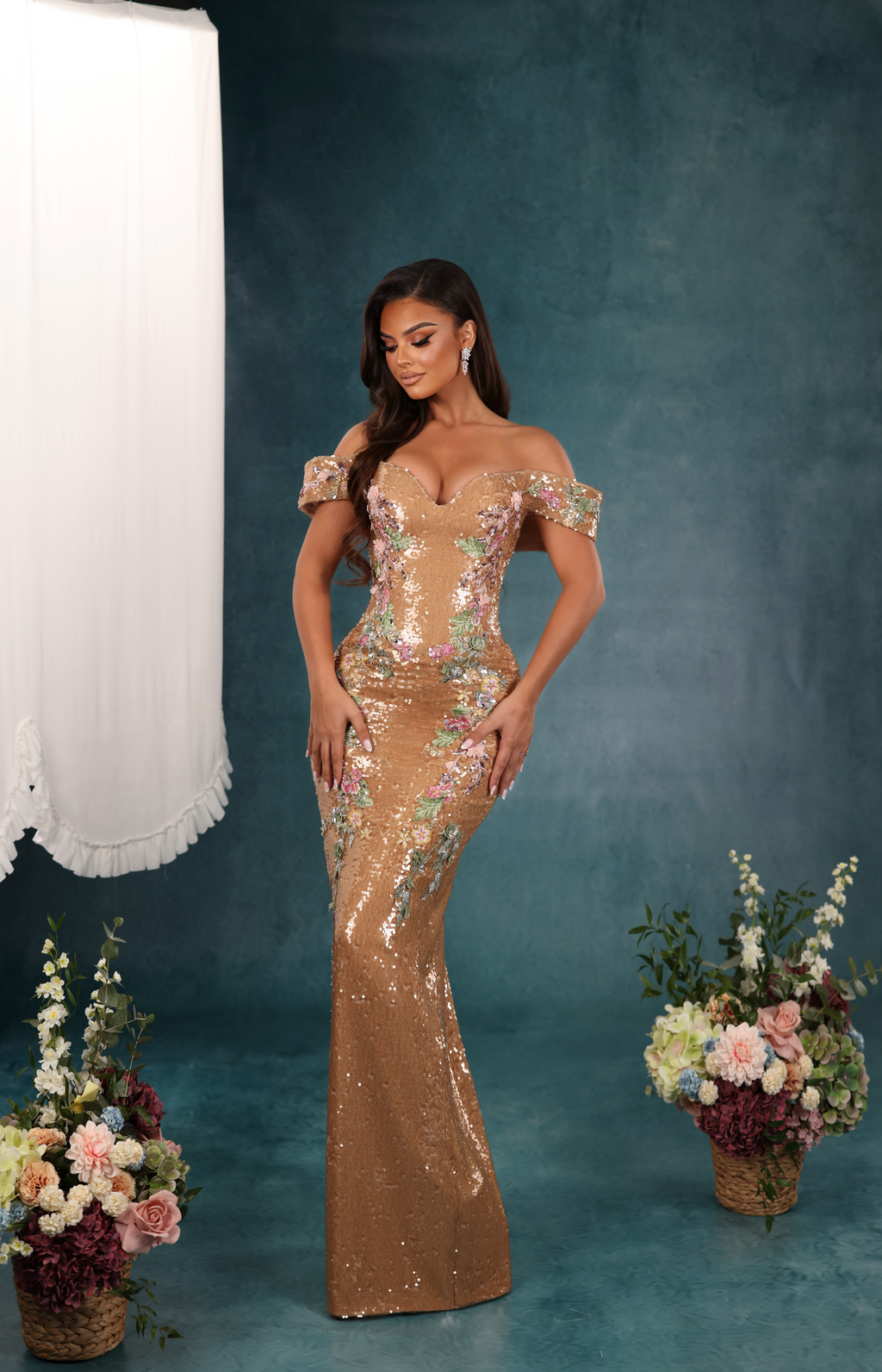 Renèe - Floral Sequin Corset Gown