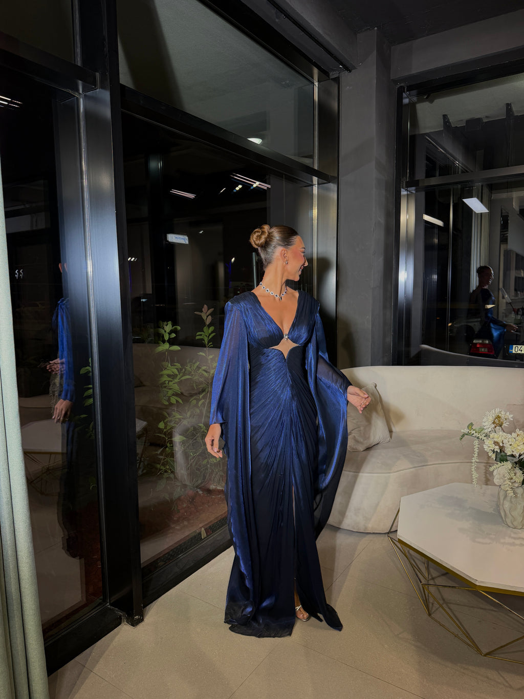 Tianna - Draped Cutout Cape Gown