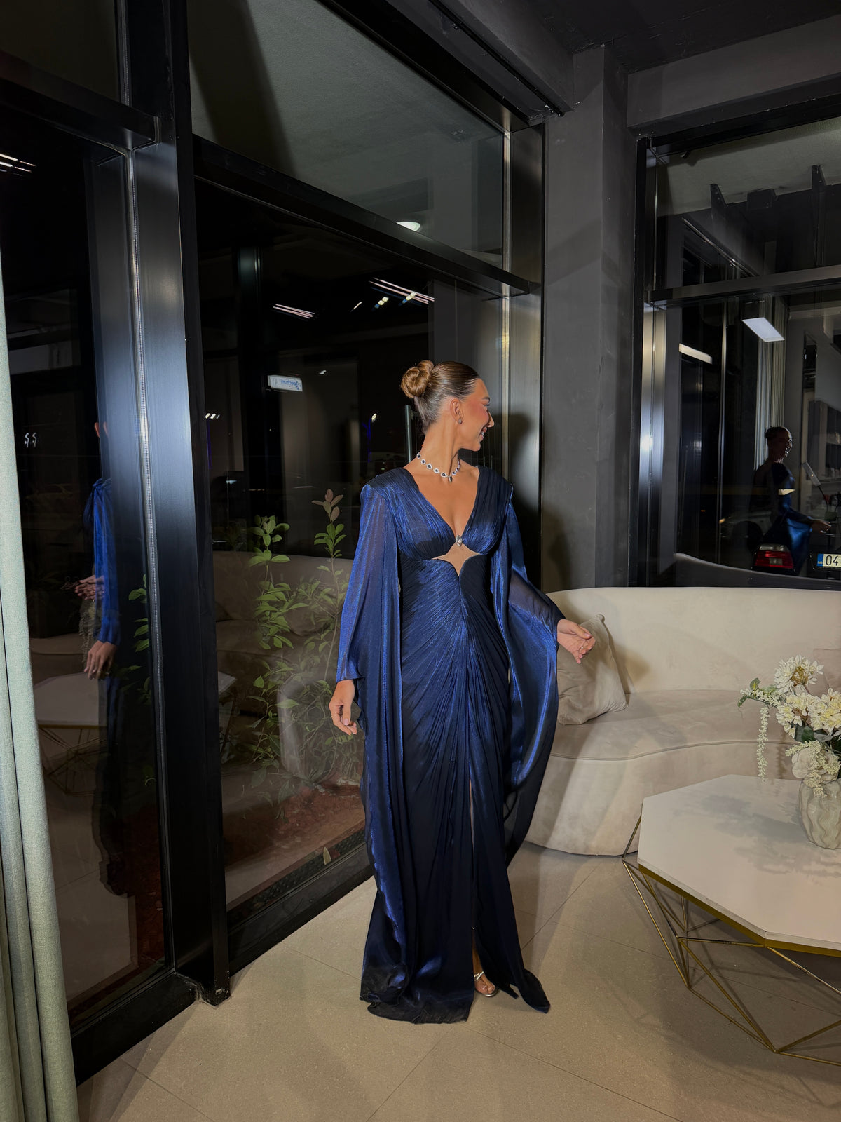 Tianna - Draped Cutout Cape Gown