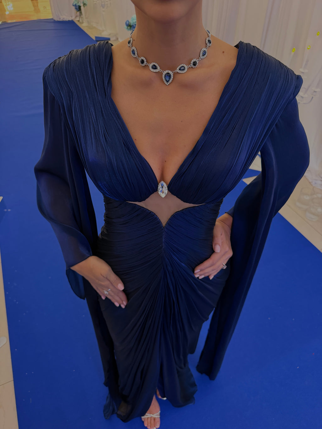 Tianna - Draped Cutout Cape Gown