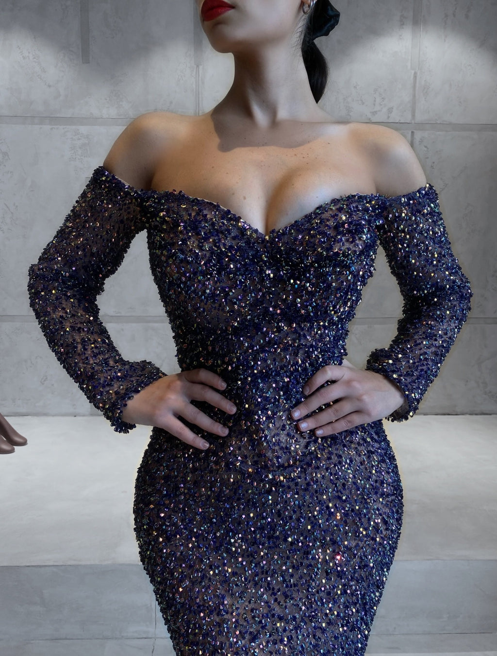 Off Shoulders Purple Shimmering Mermaid Dress