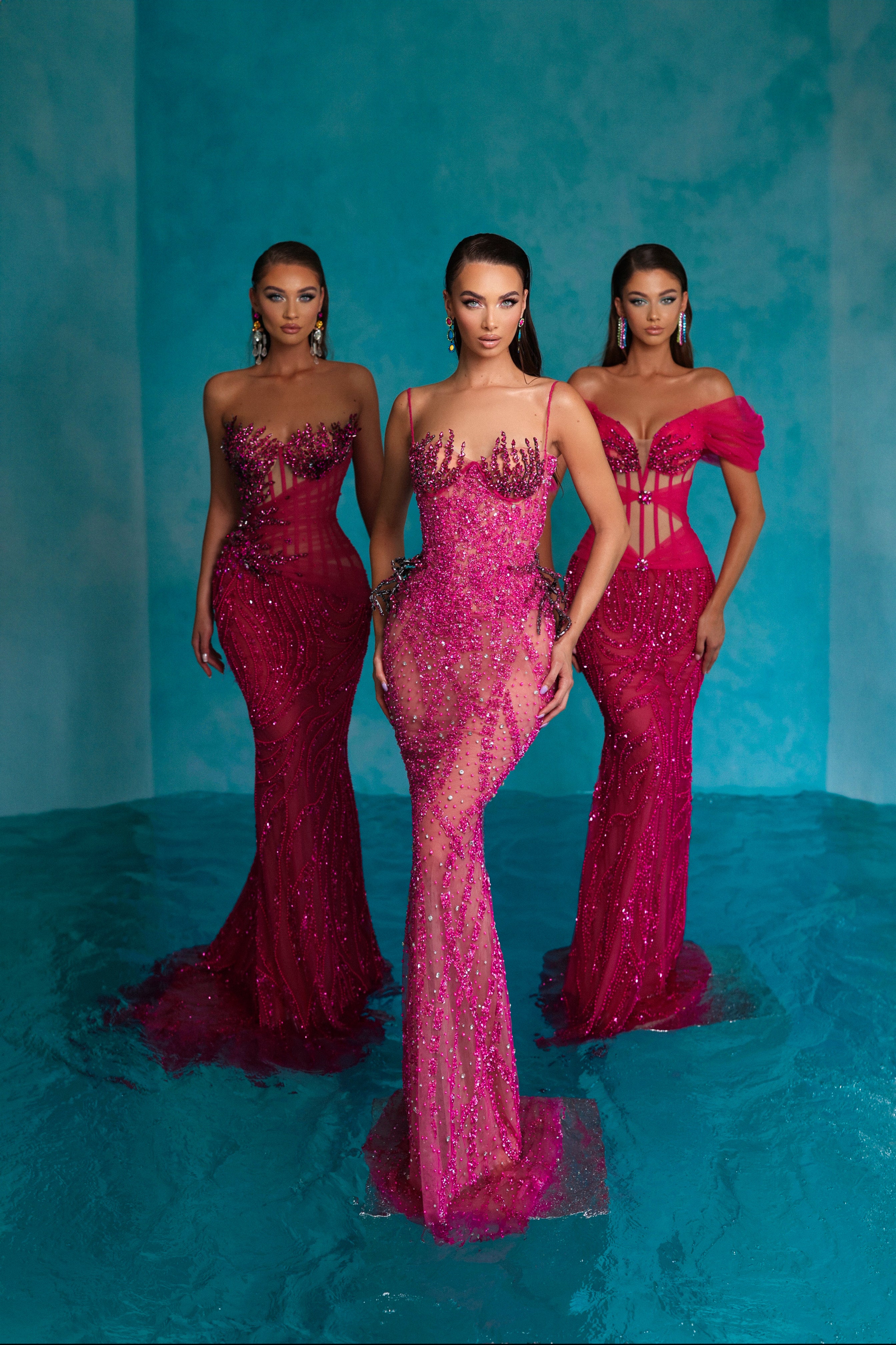 Fuchsia Beaded Dress with Rhinestones Bralette