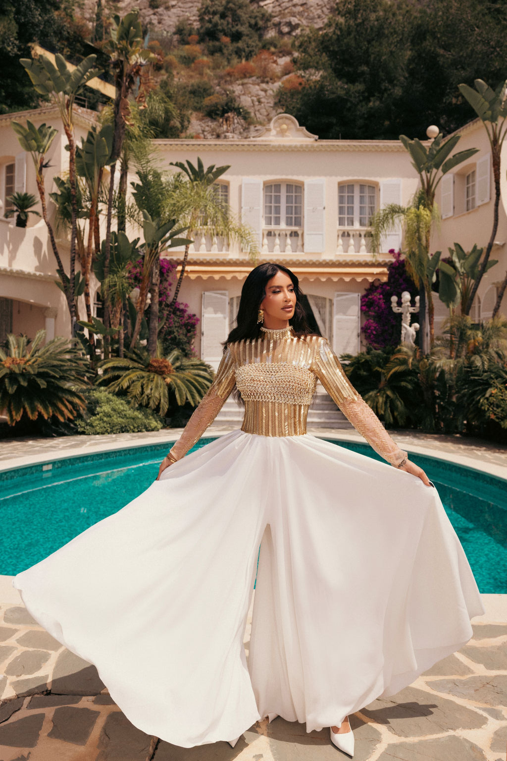 Gold and White Embellished Jumpsuit