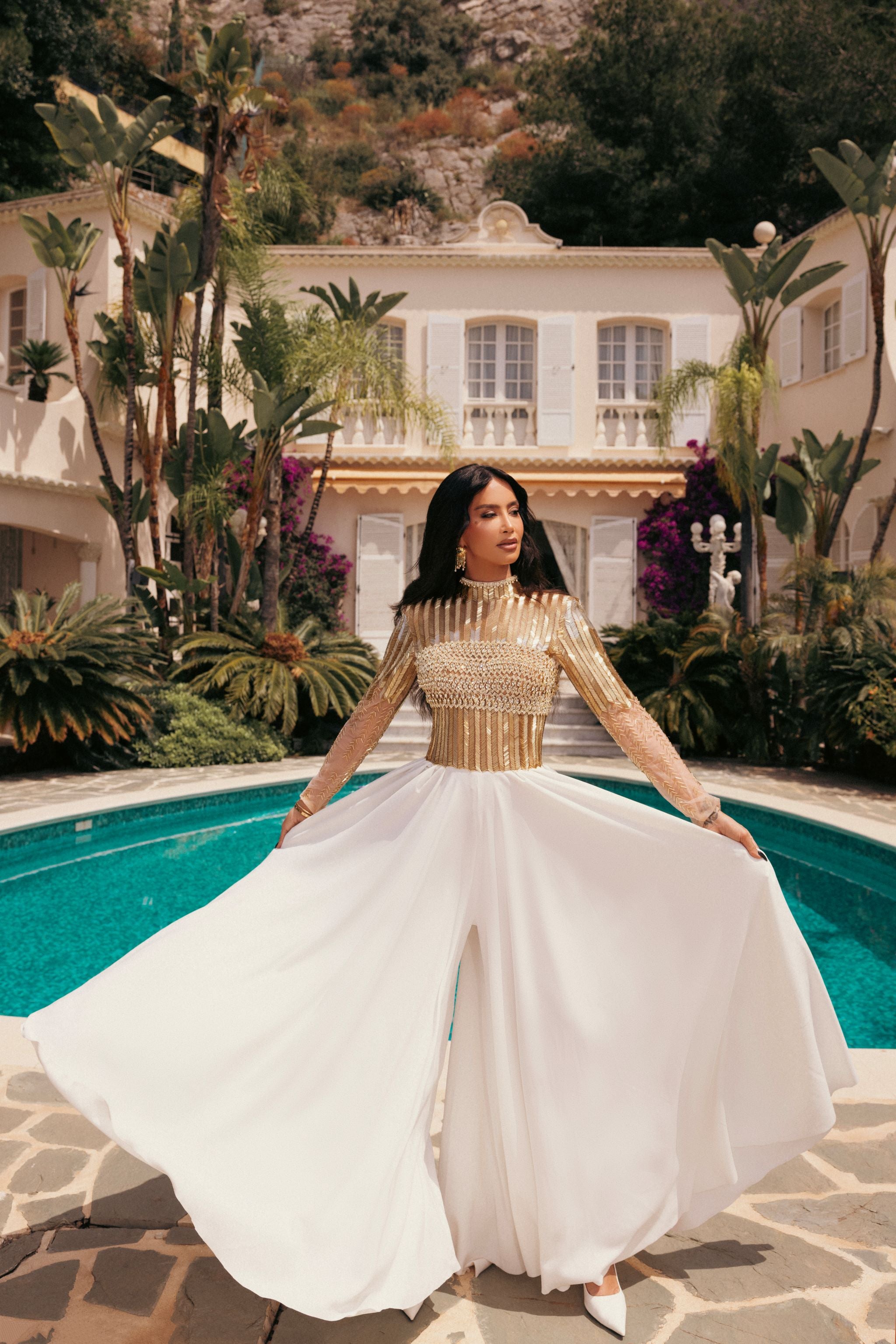 Gold and White Embellished Jumpsuit