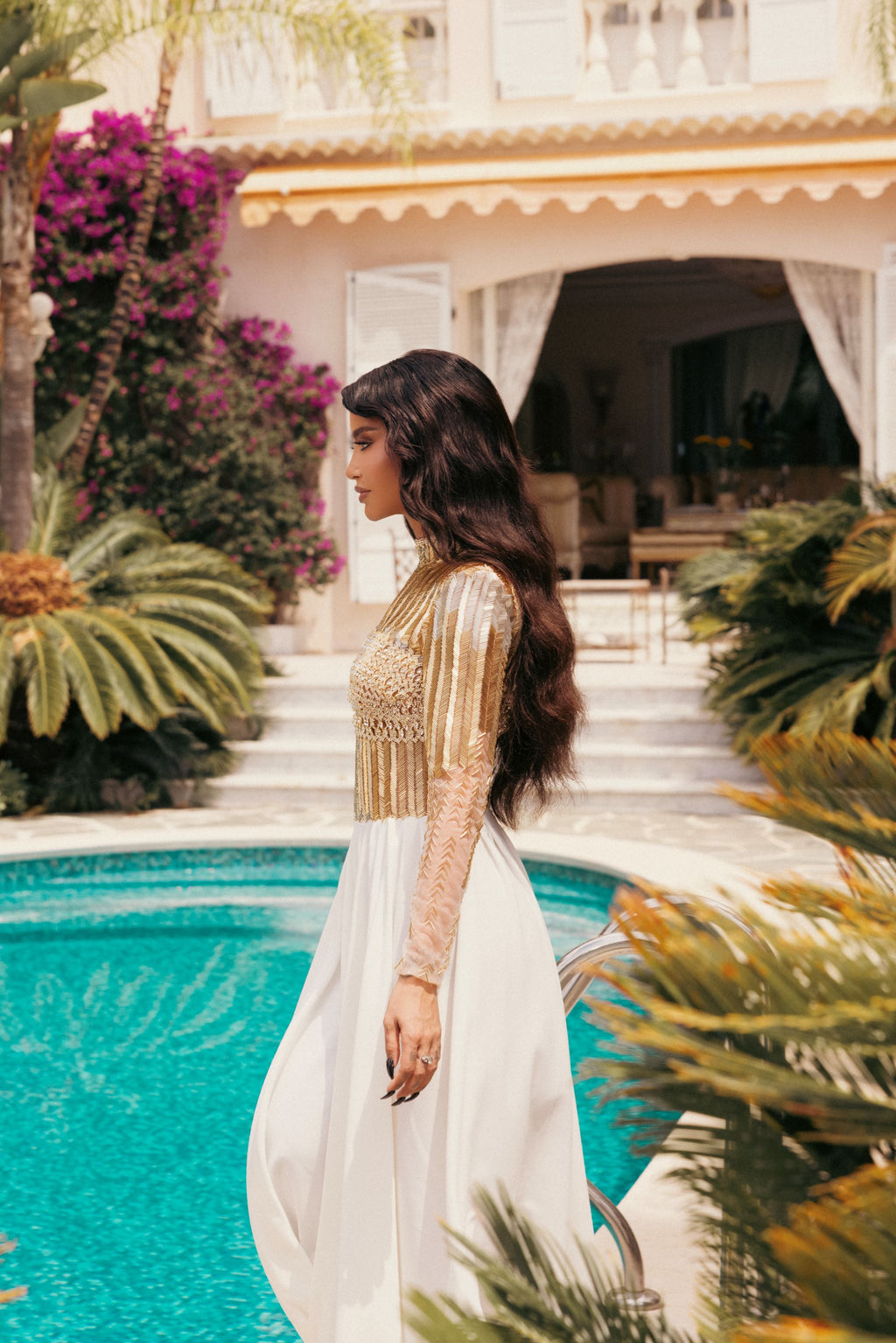 Gold and White Embellished Jumpsuit