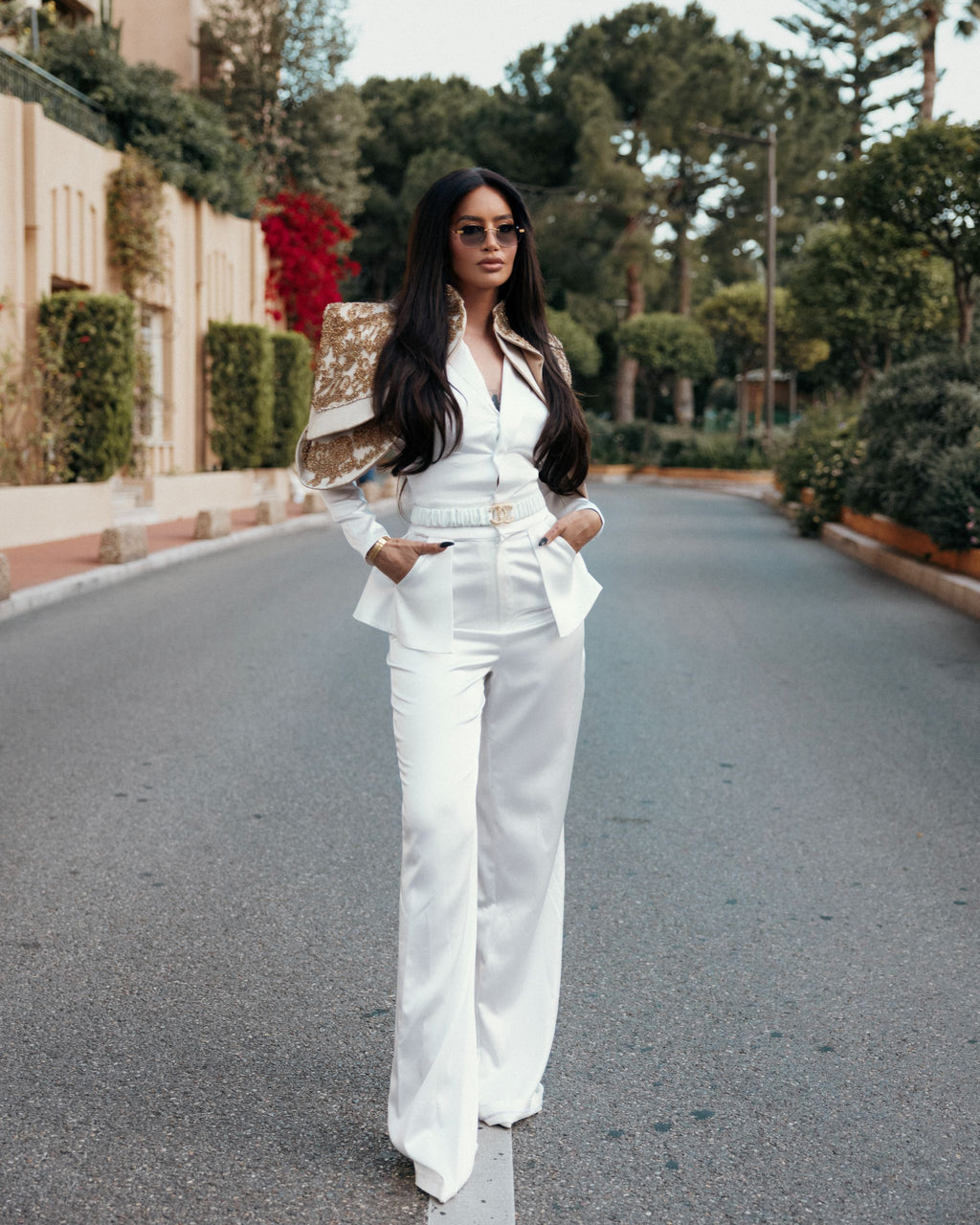 White Suit with Gold Accents