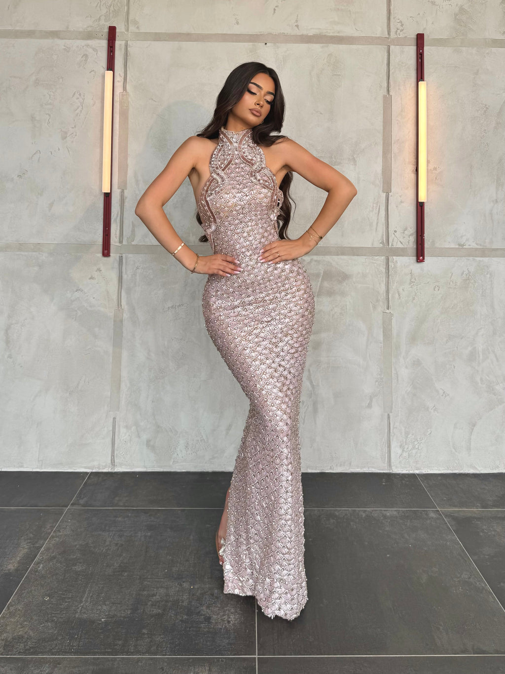 Liana - High Neck Embellished Gown