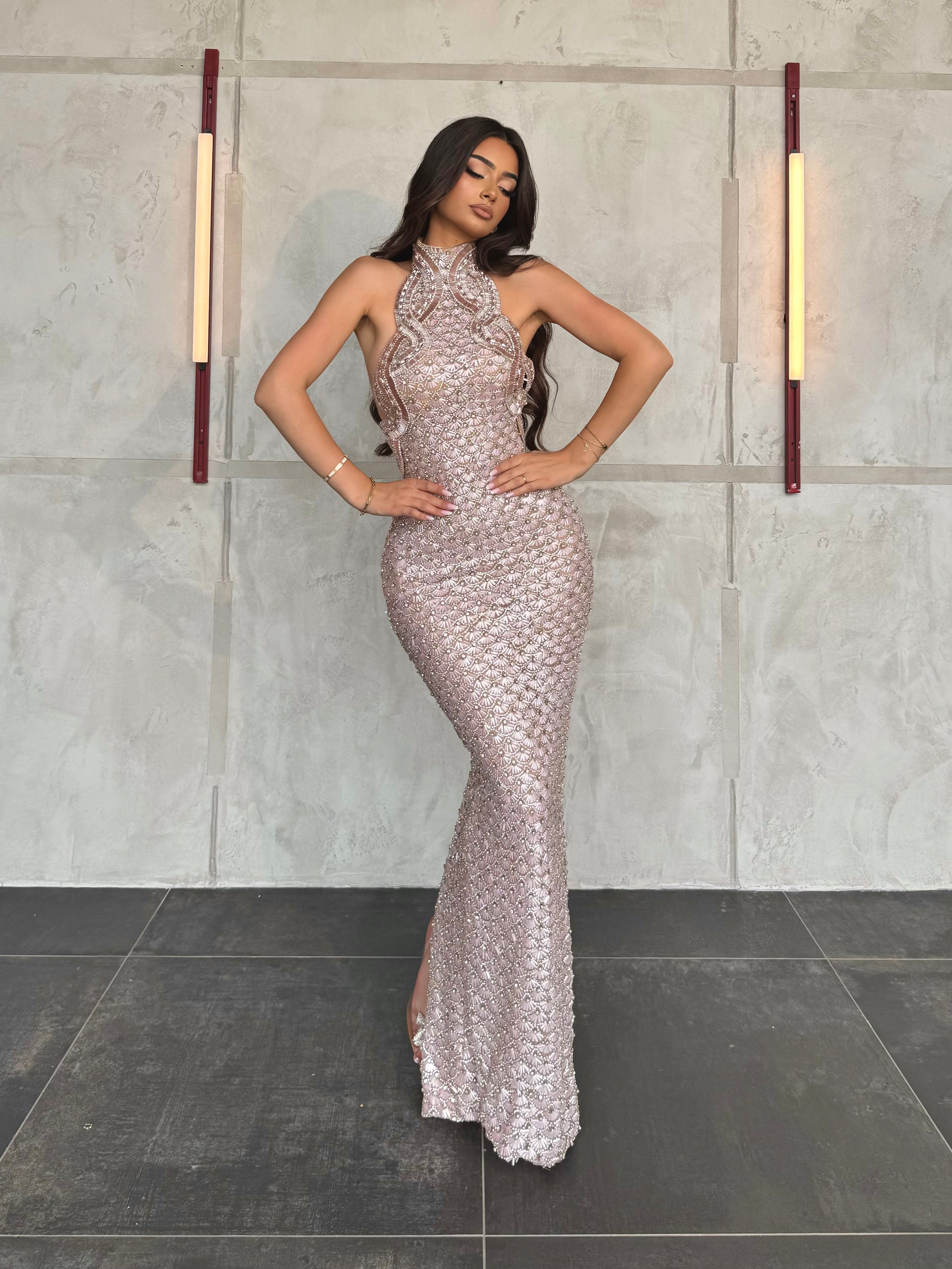 Liana - High Neck Embellished Gown