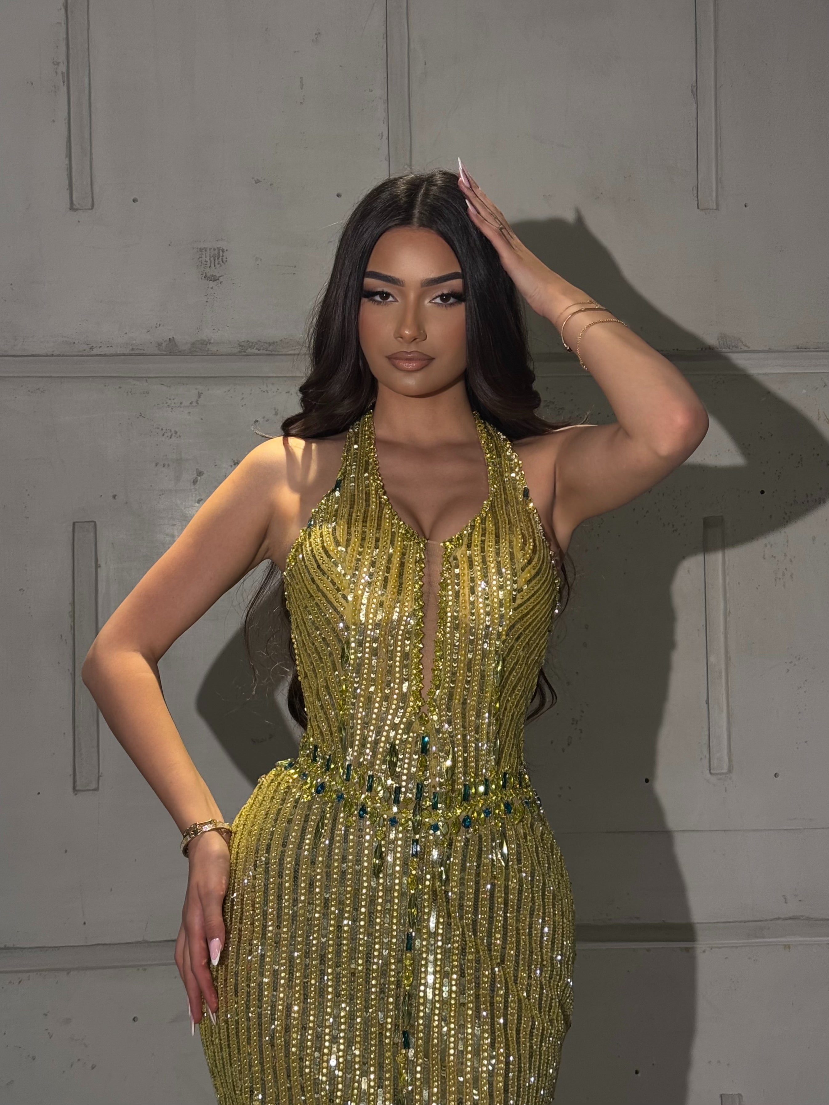 Adonya – Golden Halter Sequin Mermaid Dress