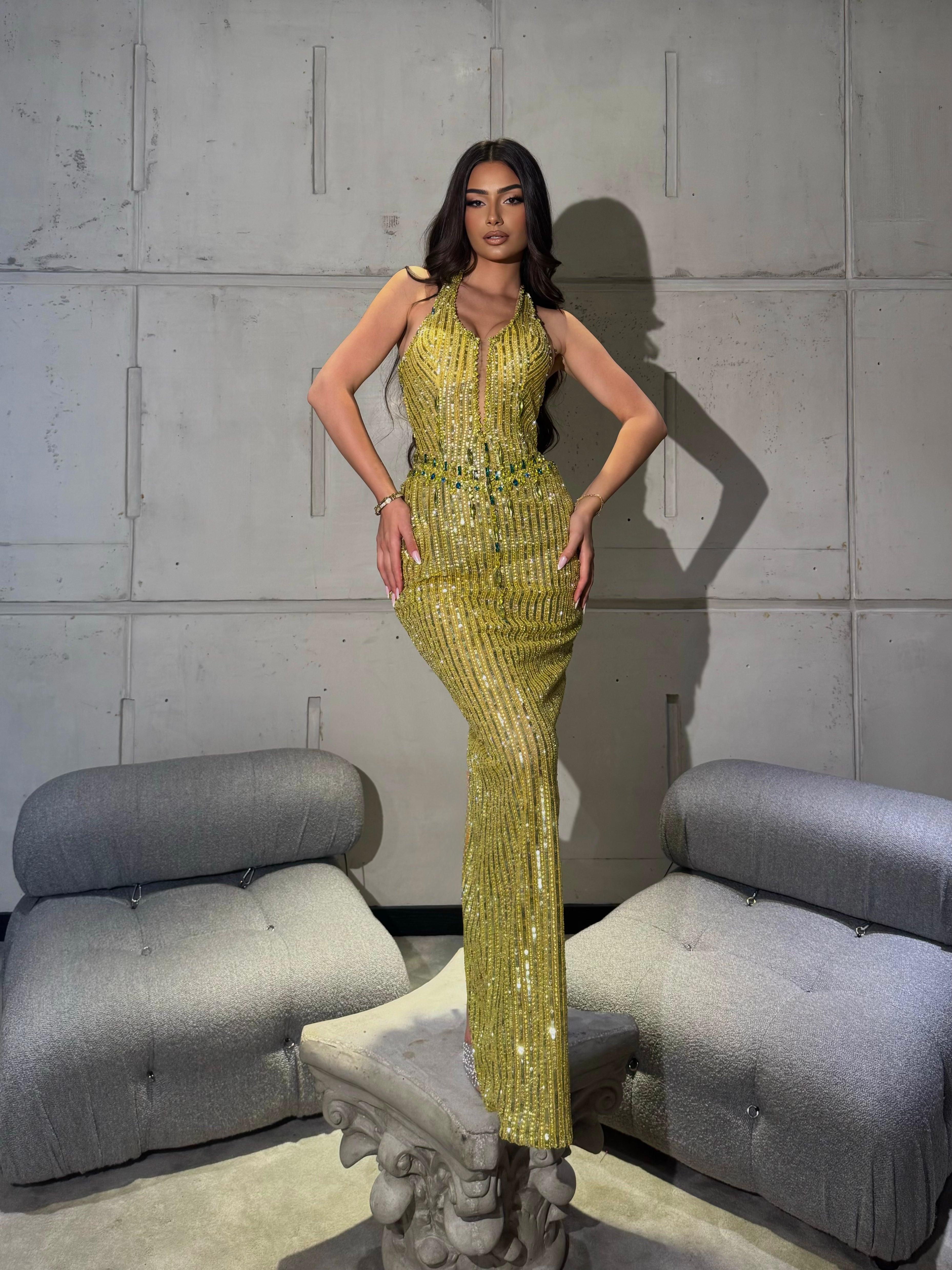 Adonya Golden Halter Sequin Mermaid Dress Walone LLC Adonya Golden Halter Sequin Mermaid Dress Walone LLC