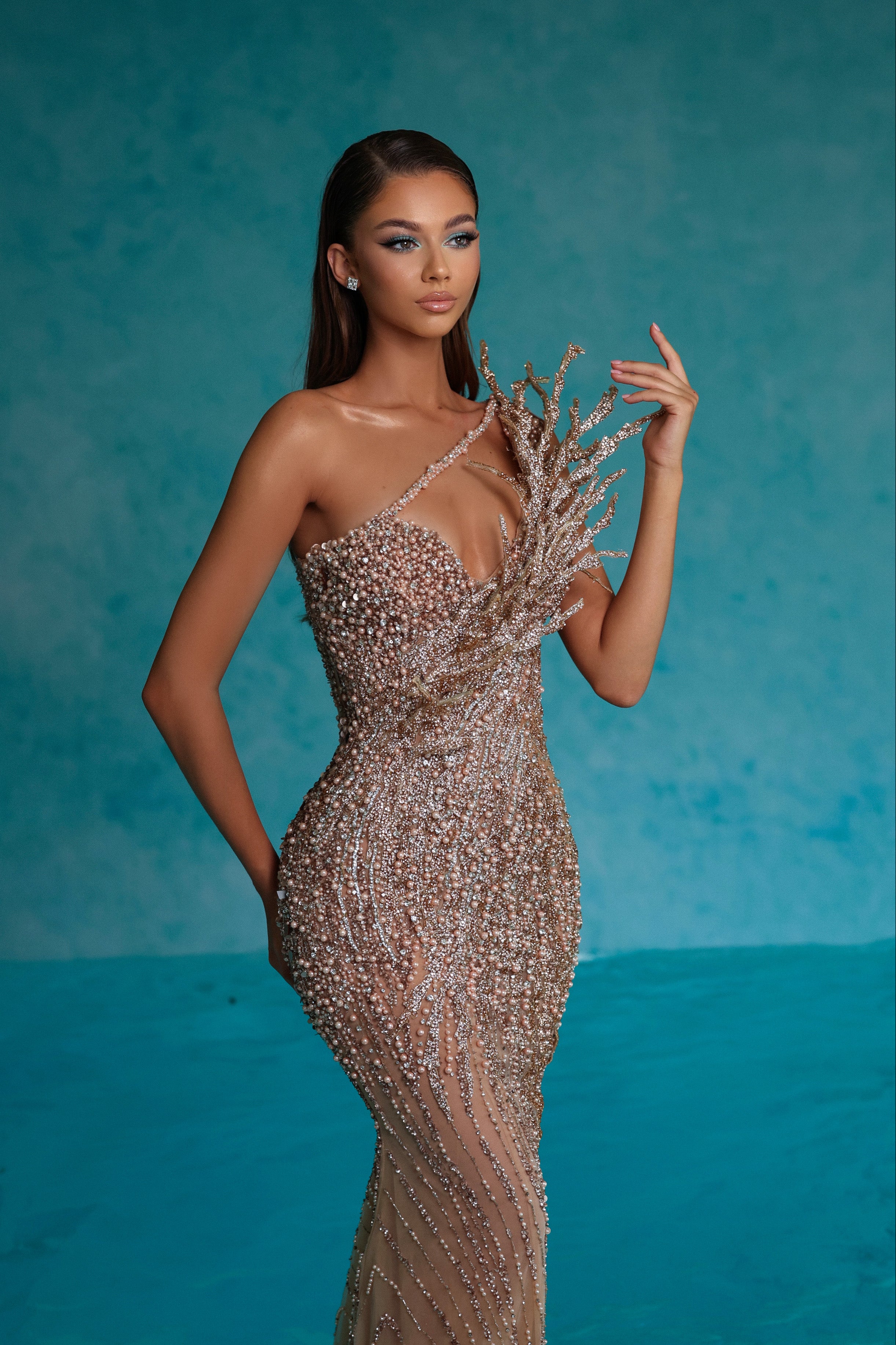 Gold Adorned Dress with Embellished Stick Details