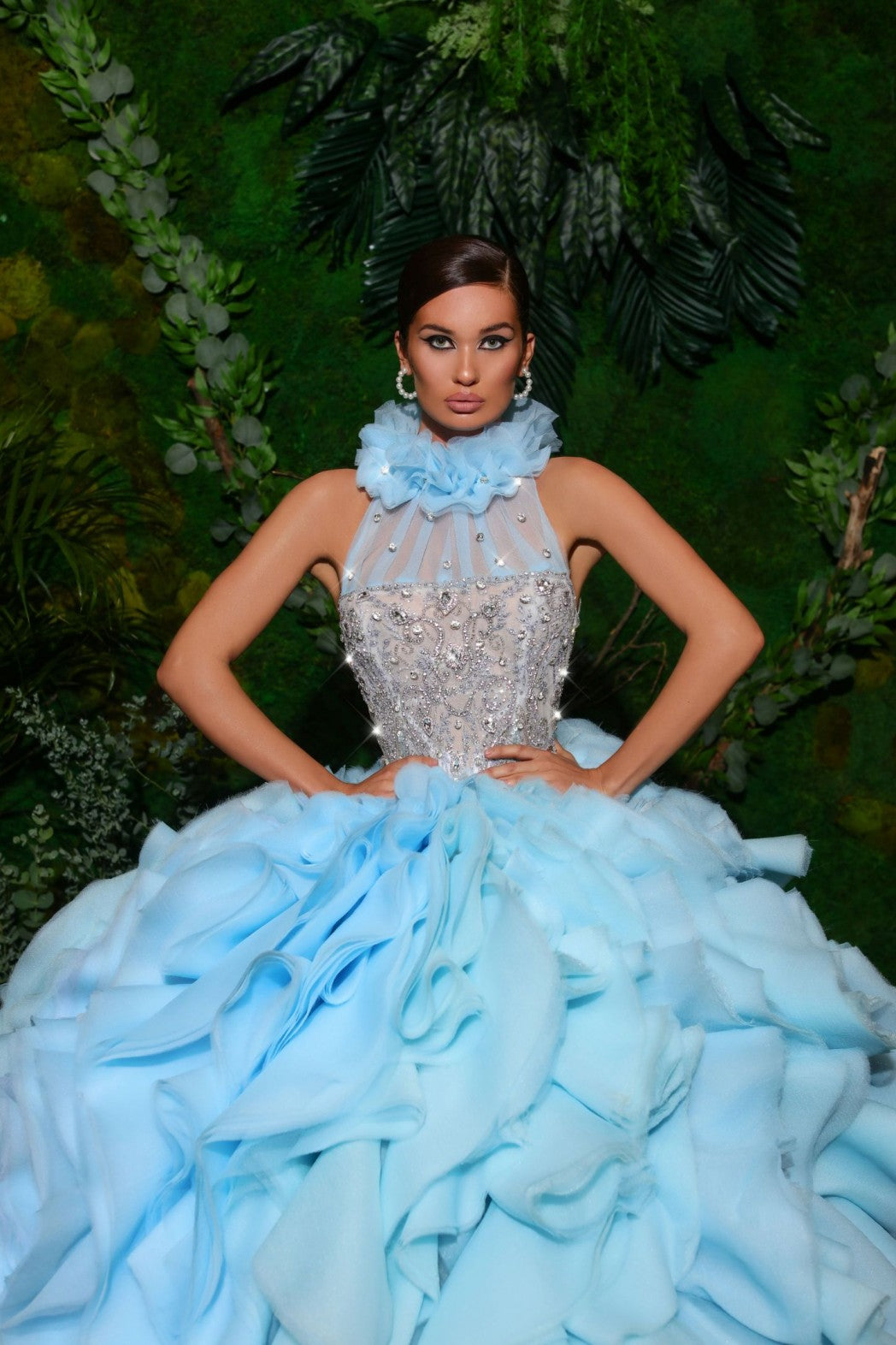 Baby Blue Tulle Layered Gown XS