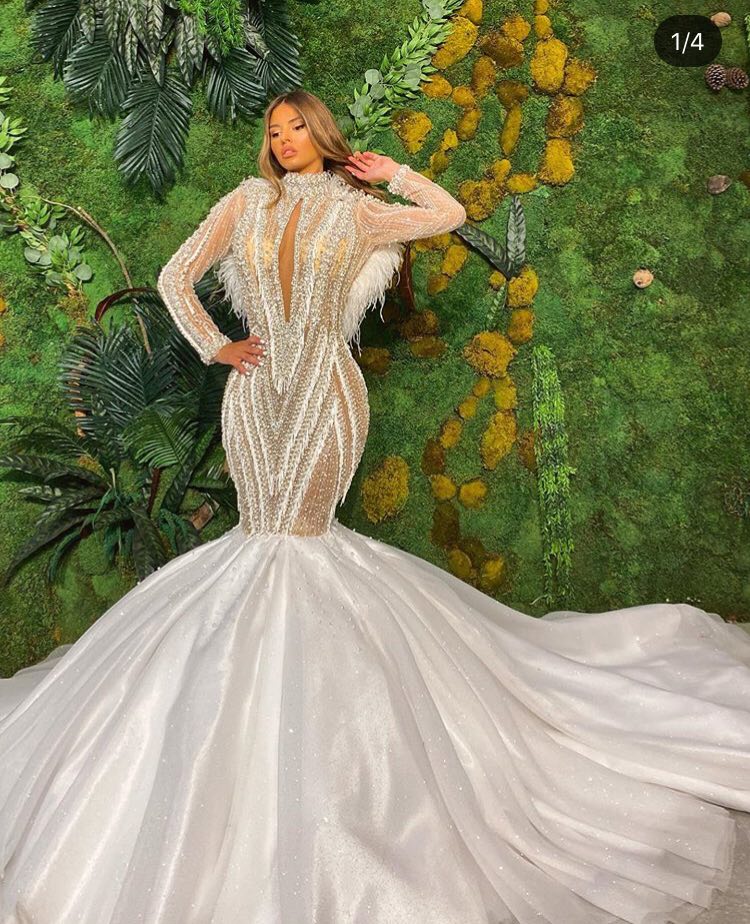 Embellished Mermaid Gown with Open Back