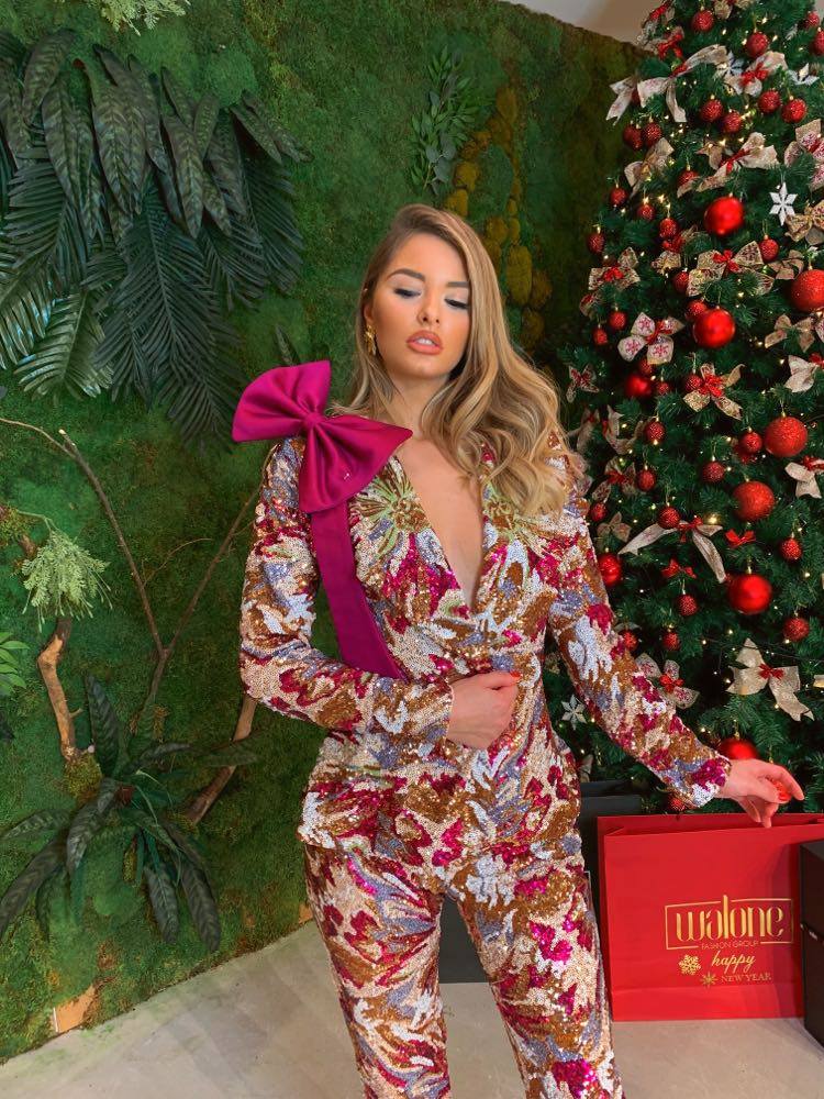 Embellished Jumpsuit with Ribbon Bow