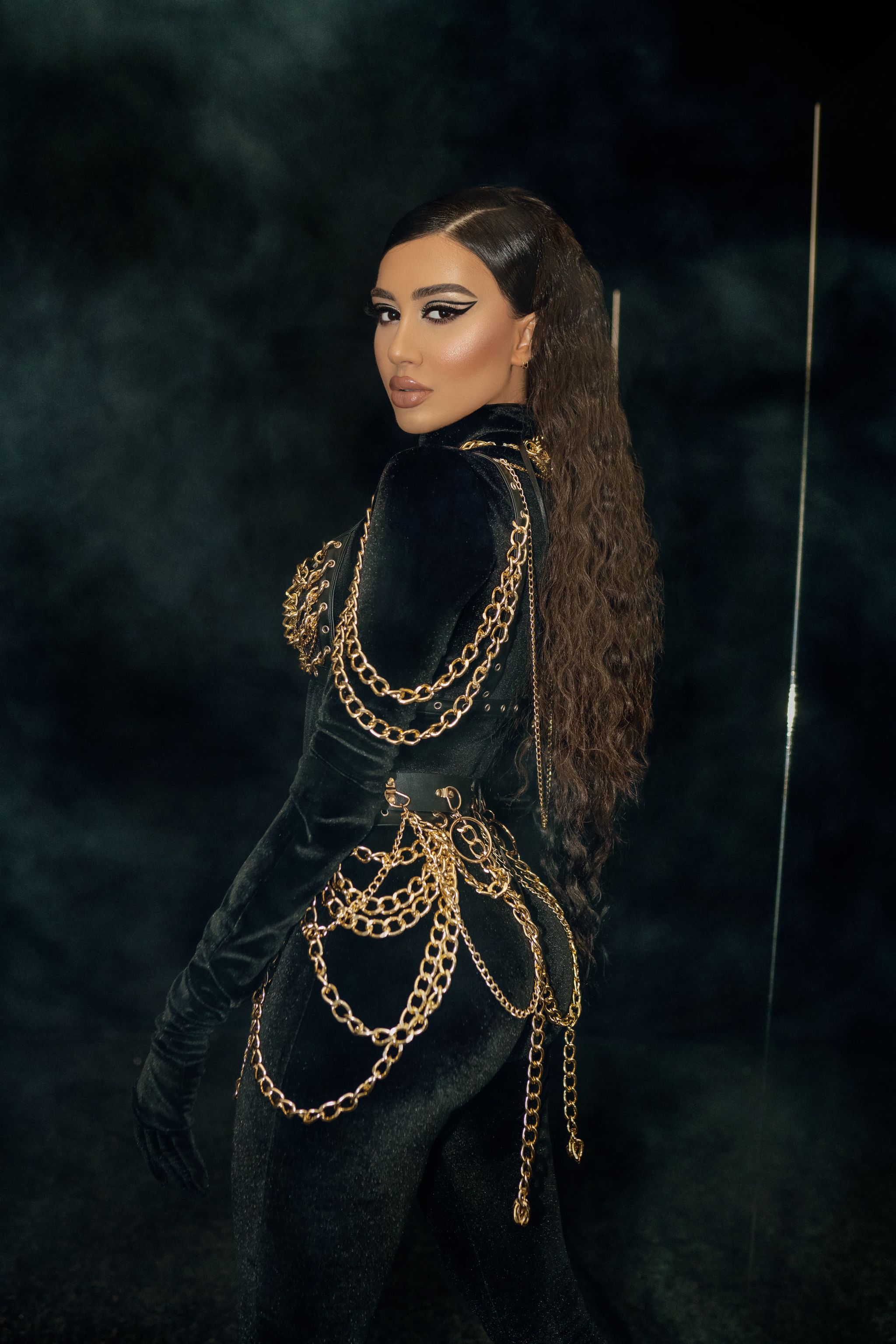 Black Jumpsuit with Golden Chains