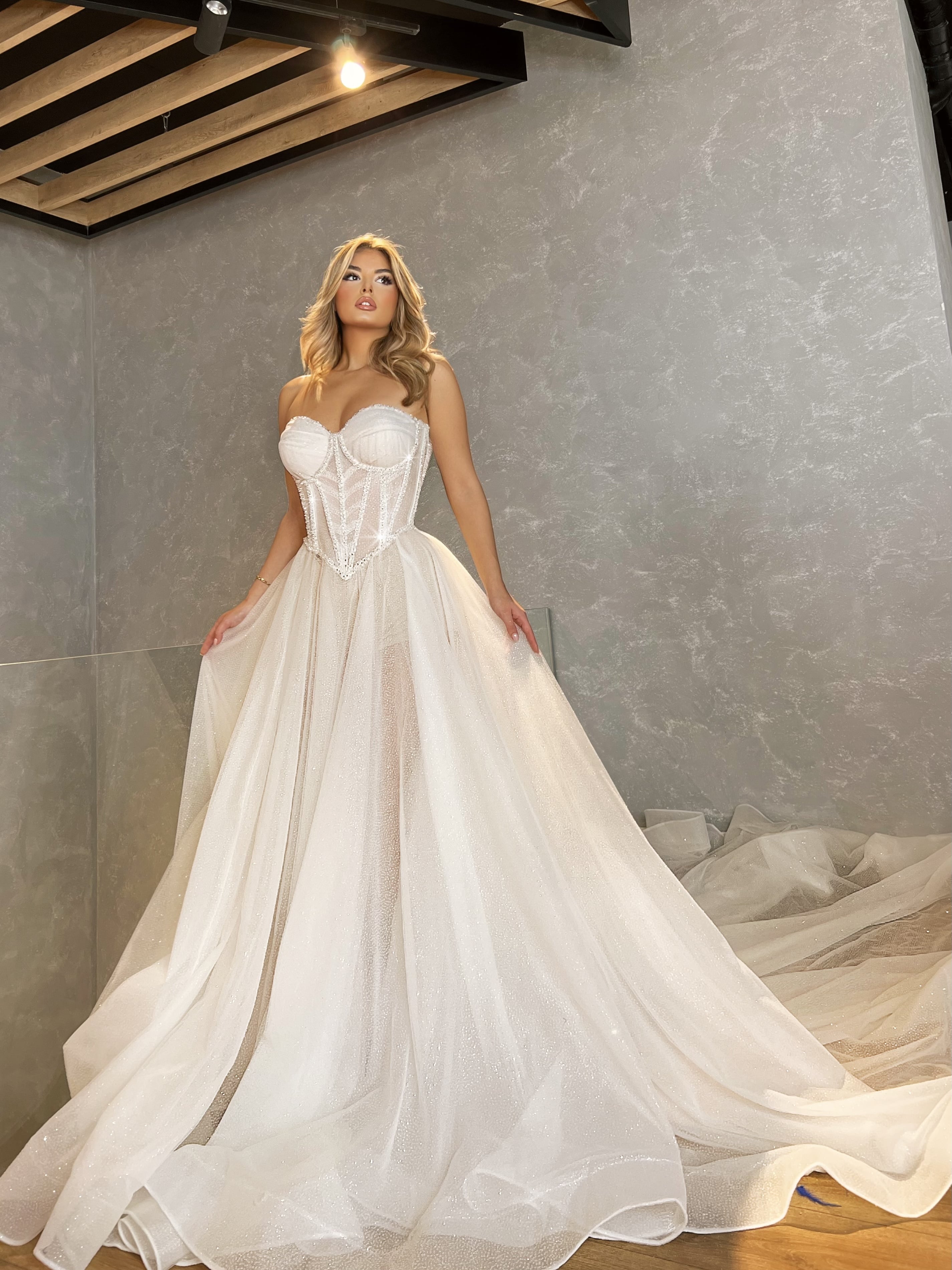 Strapless White Wedding Gown