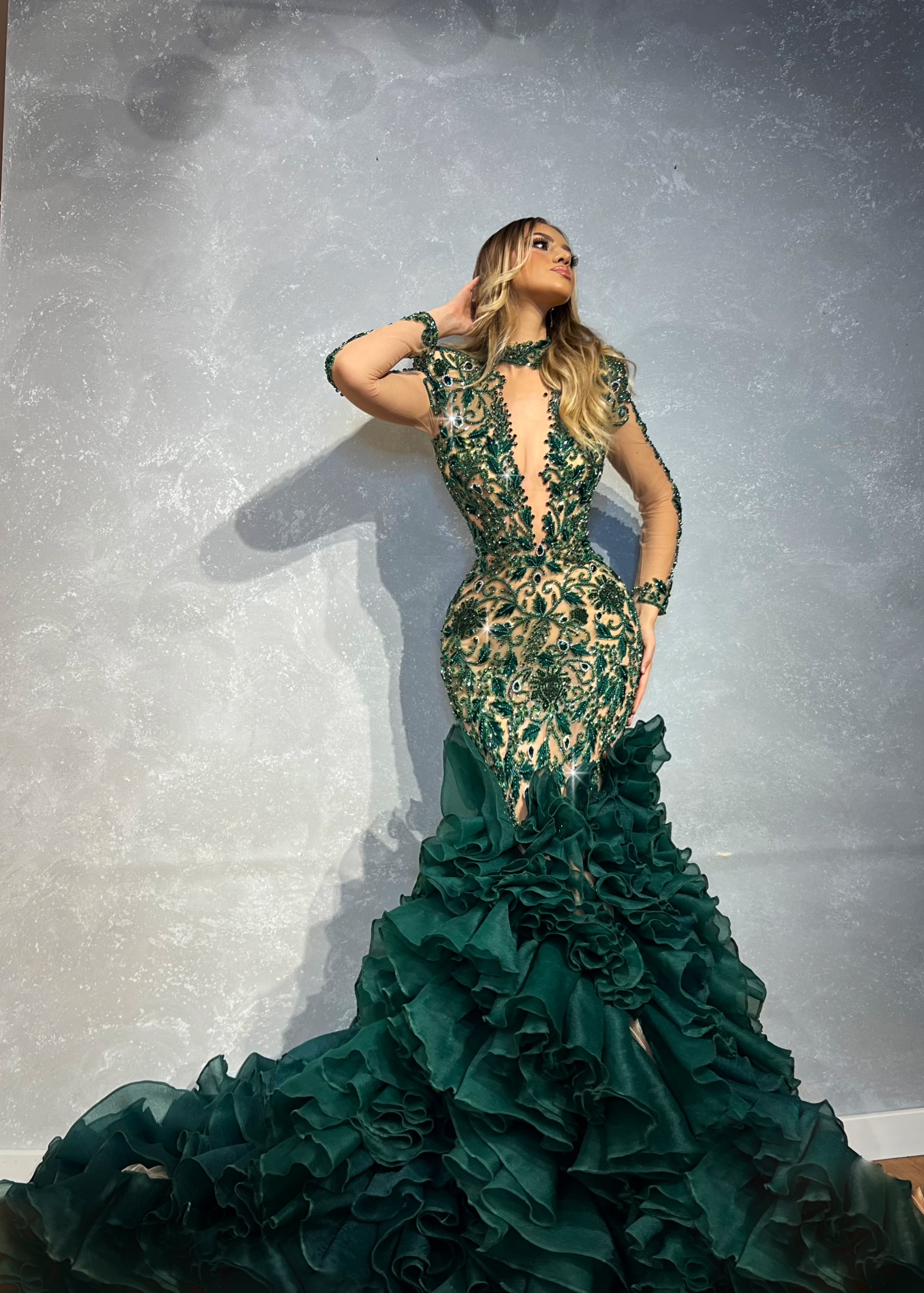 Green embellished dress sales